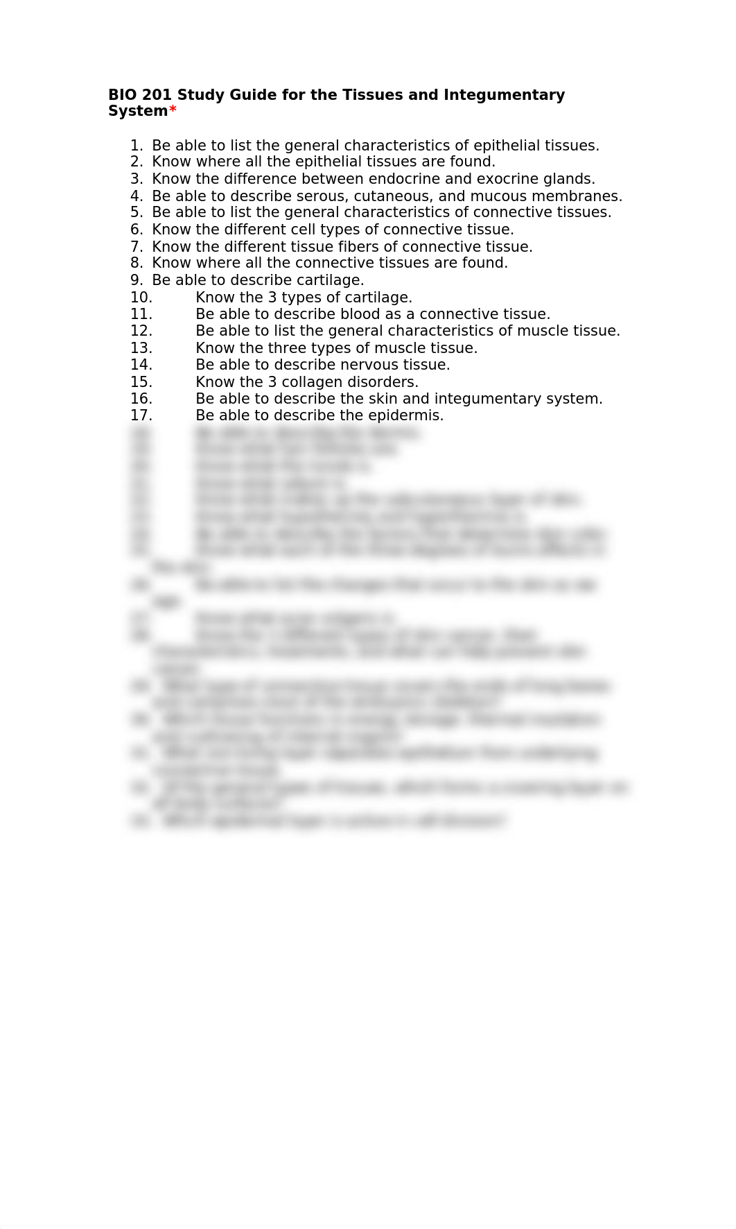 BIO 201 Study Guide for the Tissues and Integumentary System.doc_d3nalcli2nn_page1