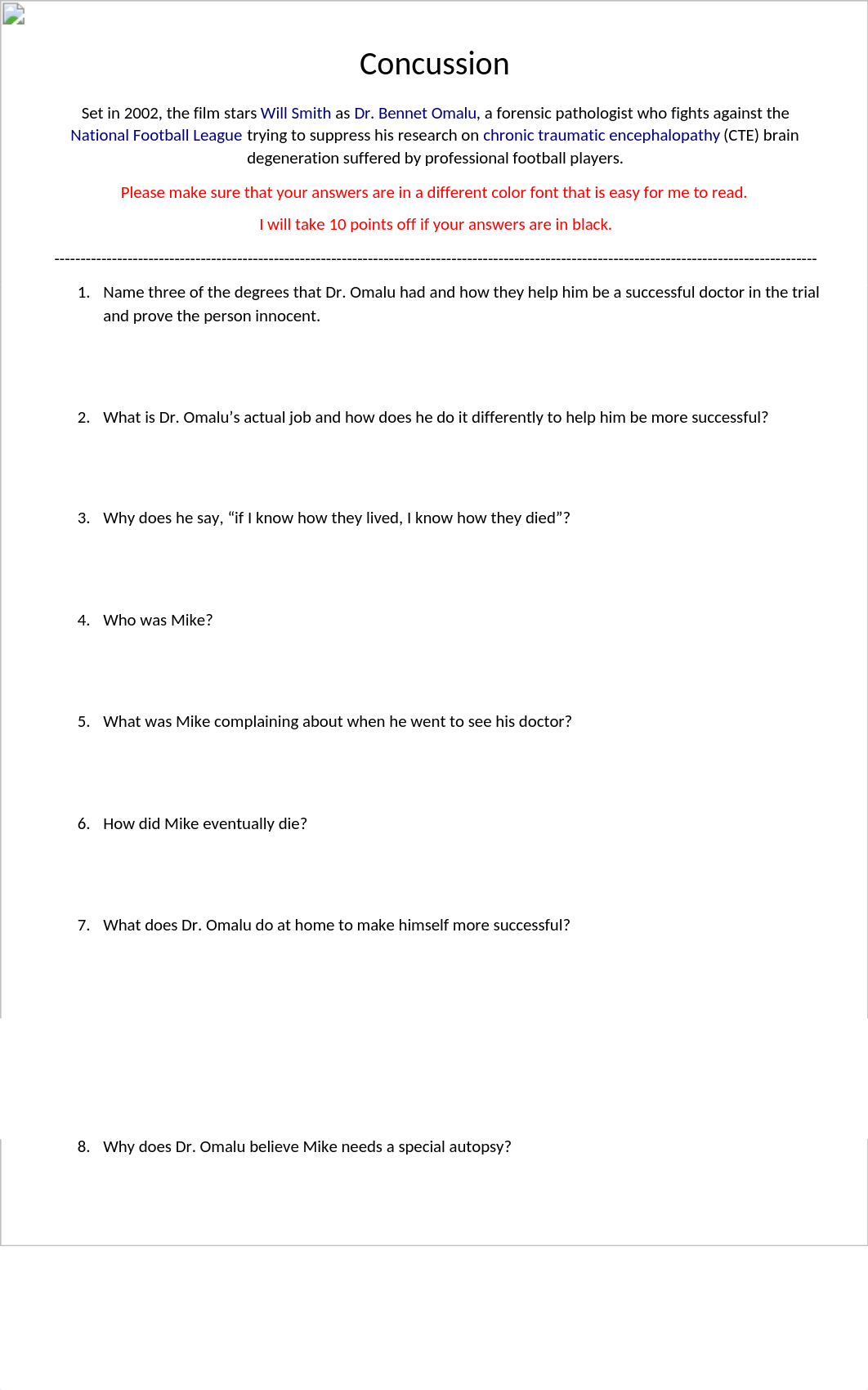 Concussion - Movie questions - 1718331.docx_d3nb0ky4ict_page1