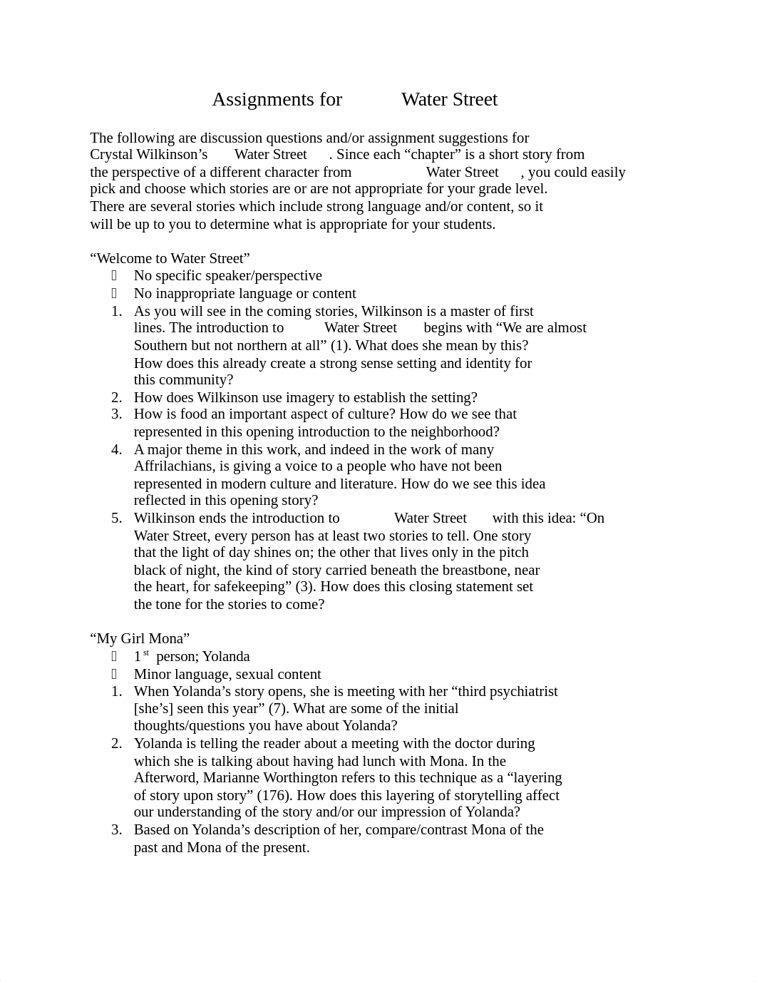 AHWIR.Water Street Chapter Discussion Questions.doc_d3ne82fi75i_page1