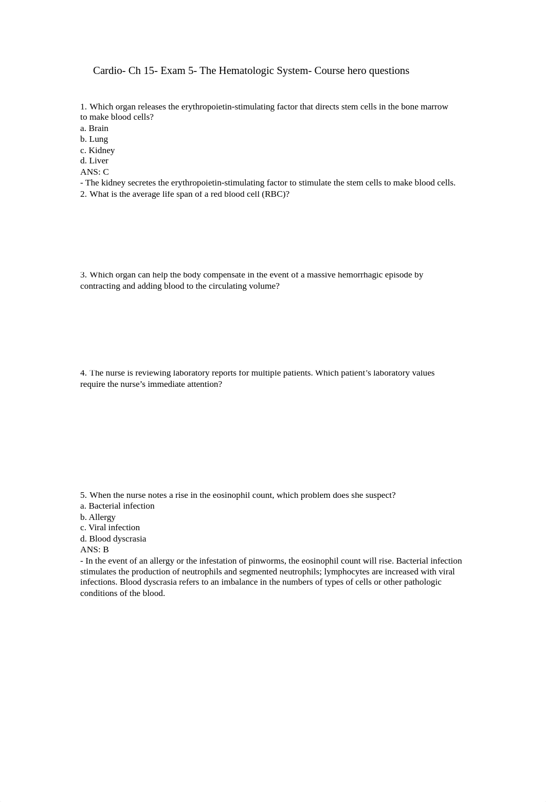 Cardio- Ch 15- Exam 5- The Hematologic System- Course hero questions.rtf_d3nnqi19dma_page1