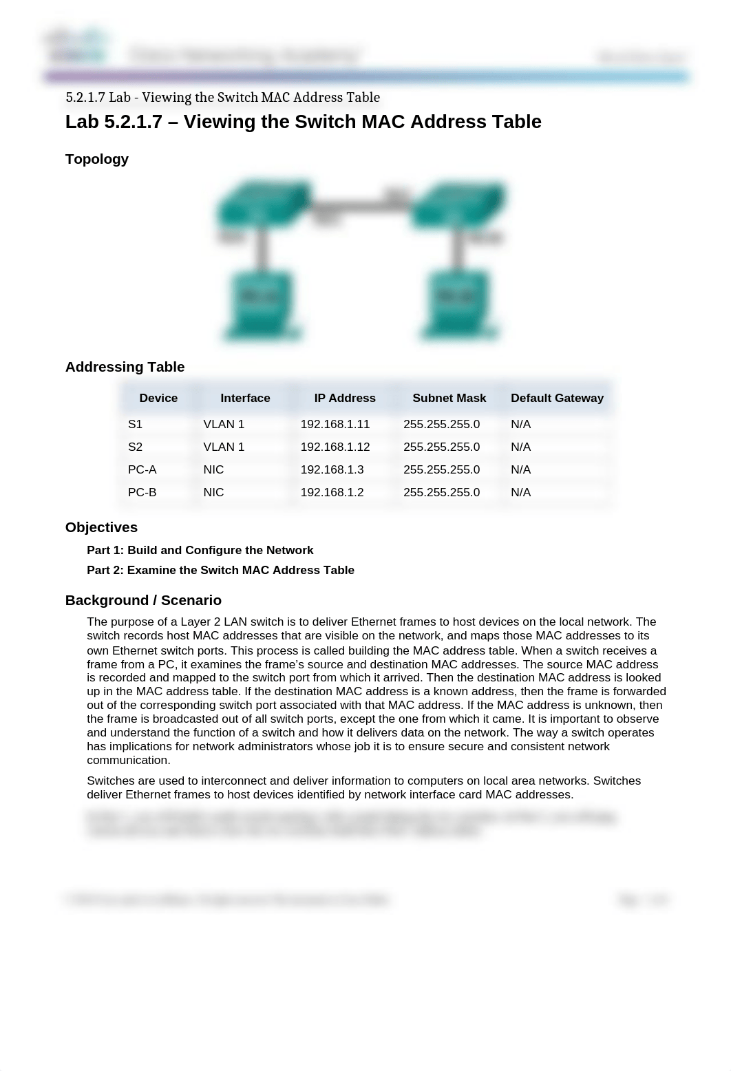 5.2.1.7 Lab - Viewing the Switch MAC Address Table Snyder.docx_d3o0v1qw4eh_page1