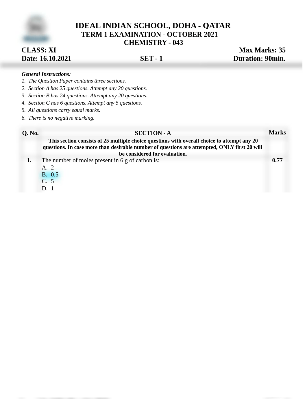 CLASS XI_Chemistry Question Paper-Set 1 (1) (1).pdf_d3pfcynpqpo_page1