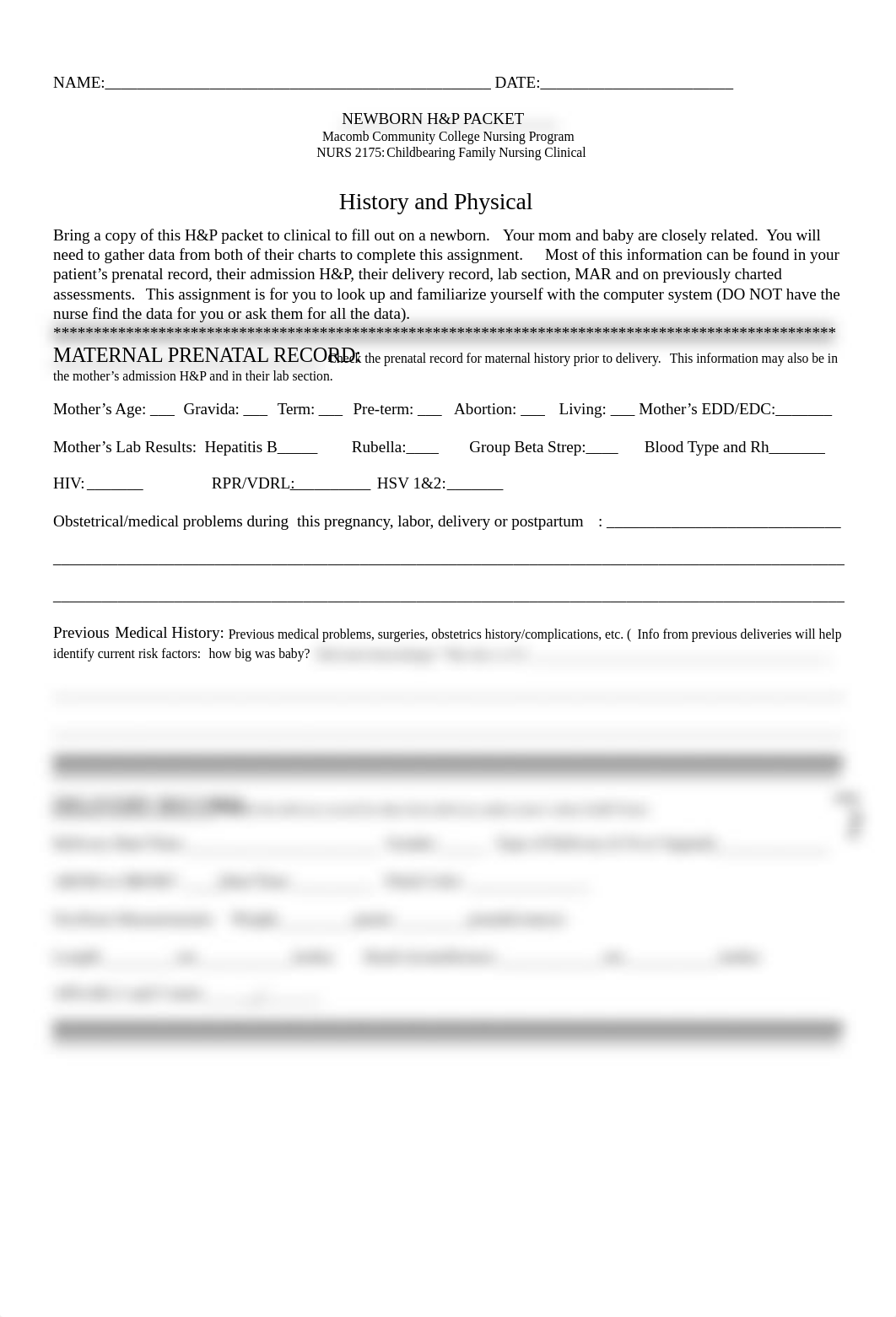 NURS 2175 Newborn H&P Packet 21.1.docx_d3r8vm16x0k_page1