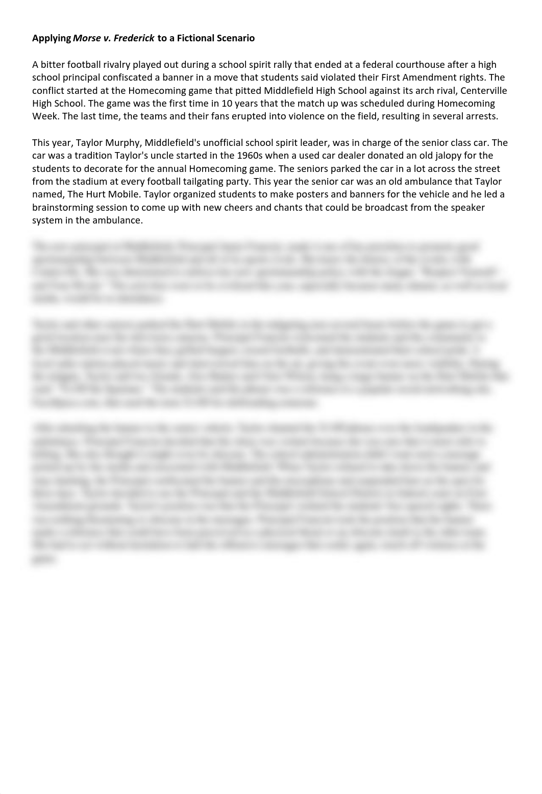 Morse v. Frederick-Fictional Scenario [with discussion questions].pdf_d3rslbgdn30_page1