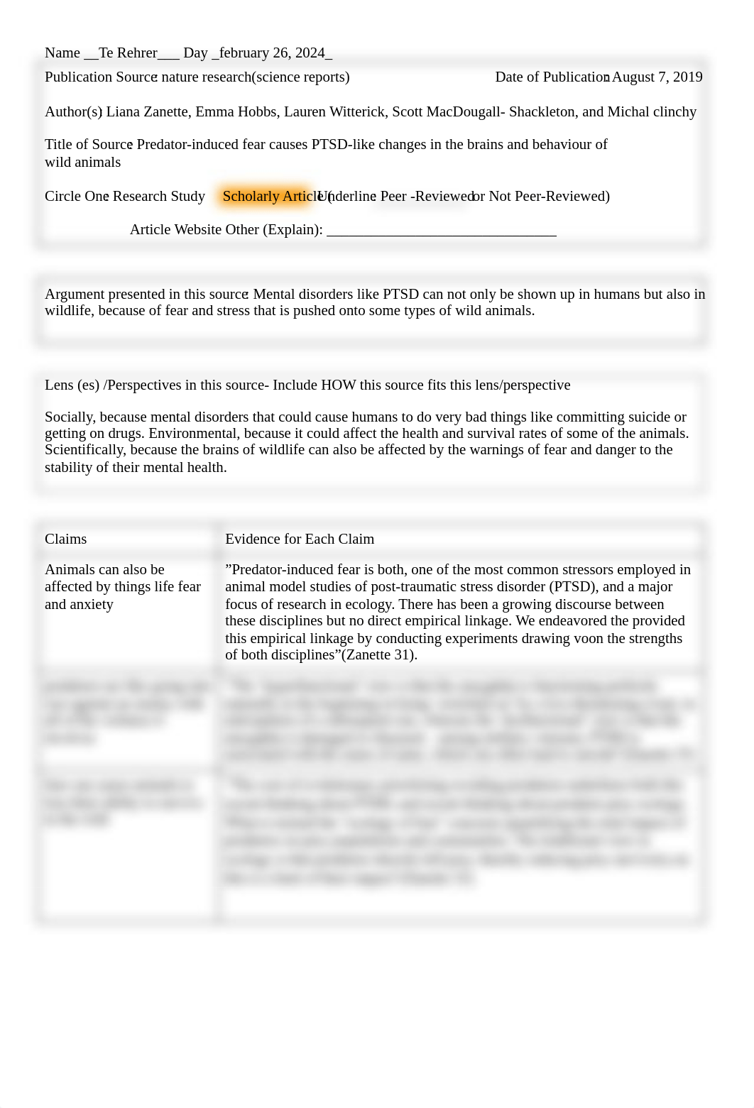 Te R Predator-induced fear causes PTSD-like changes in the brains and behavior of wild animals .docx_d3rymy13546_page1