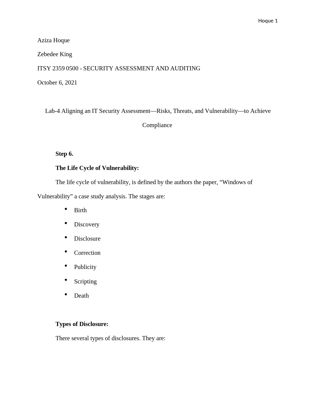 Lab 4 Aligning an IT Security Assessment—Risks, Threats, and Vulnerability—to Achieve Compliance.doc_d3sihl6dh9s_page1