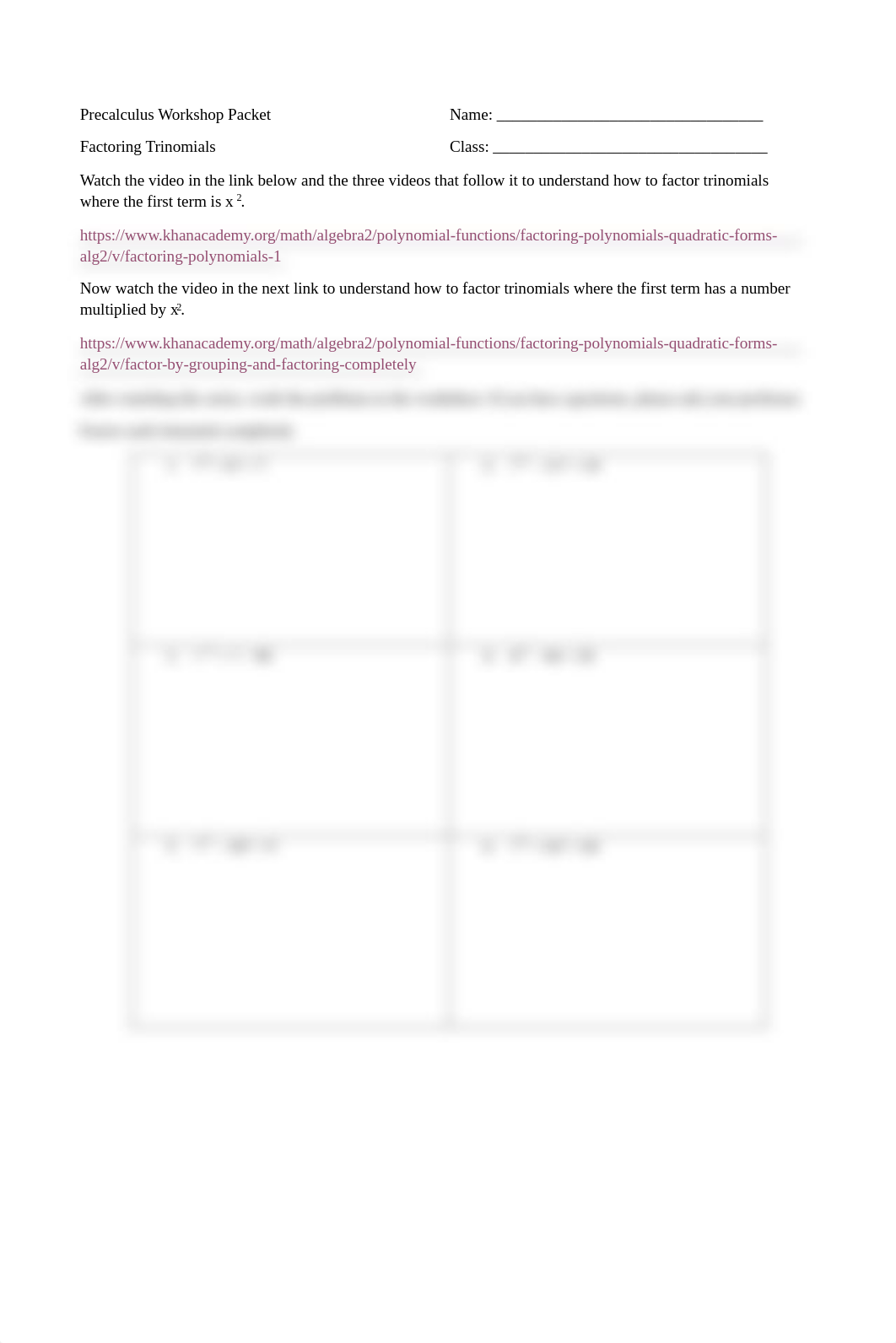 Precalculus Workshop Question 7 Worksheet - Factoring Trinomials.pdf_d3slzey78v2_page1