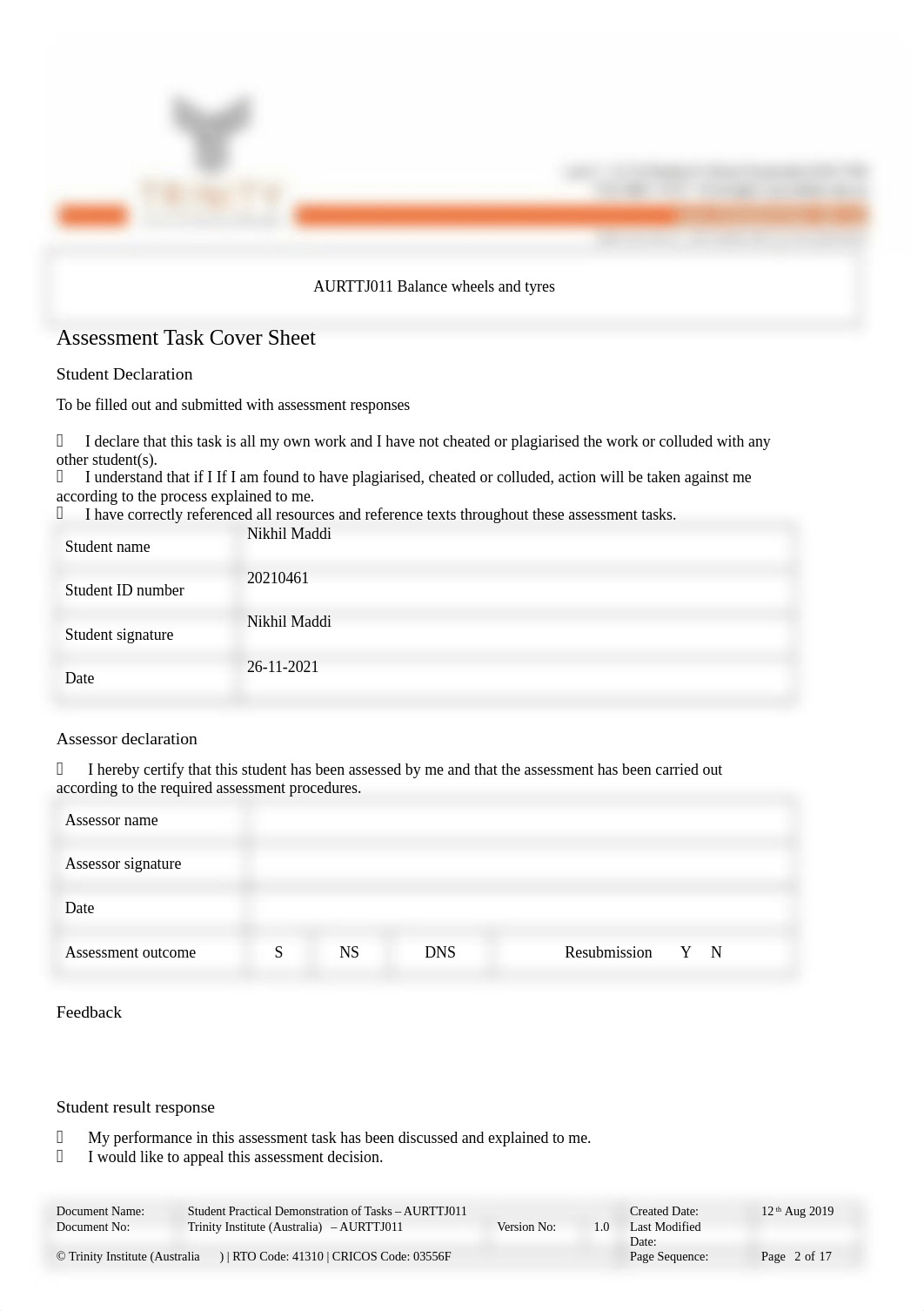 AURTTJ011_Assessment 2_Practical Demonstration Tasks_V2.docx_d3sy119fp8g_page2