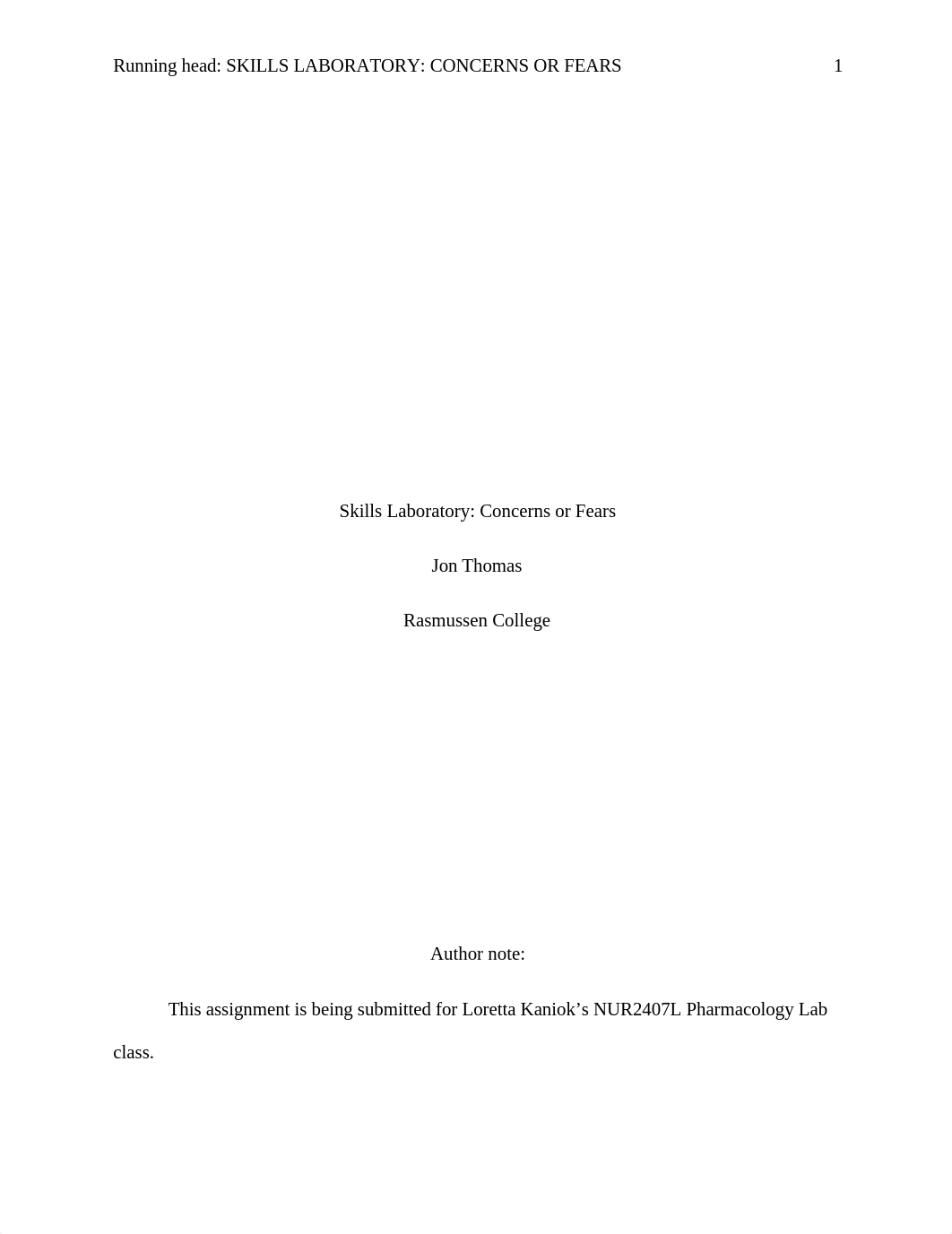 JThomas_Module 01 Written Assignment - Skills Laboratory Concerns or Fears_070218.docx_d3u96kwq1ec_page1