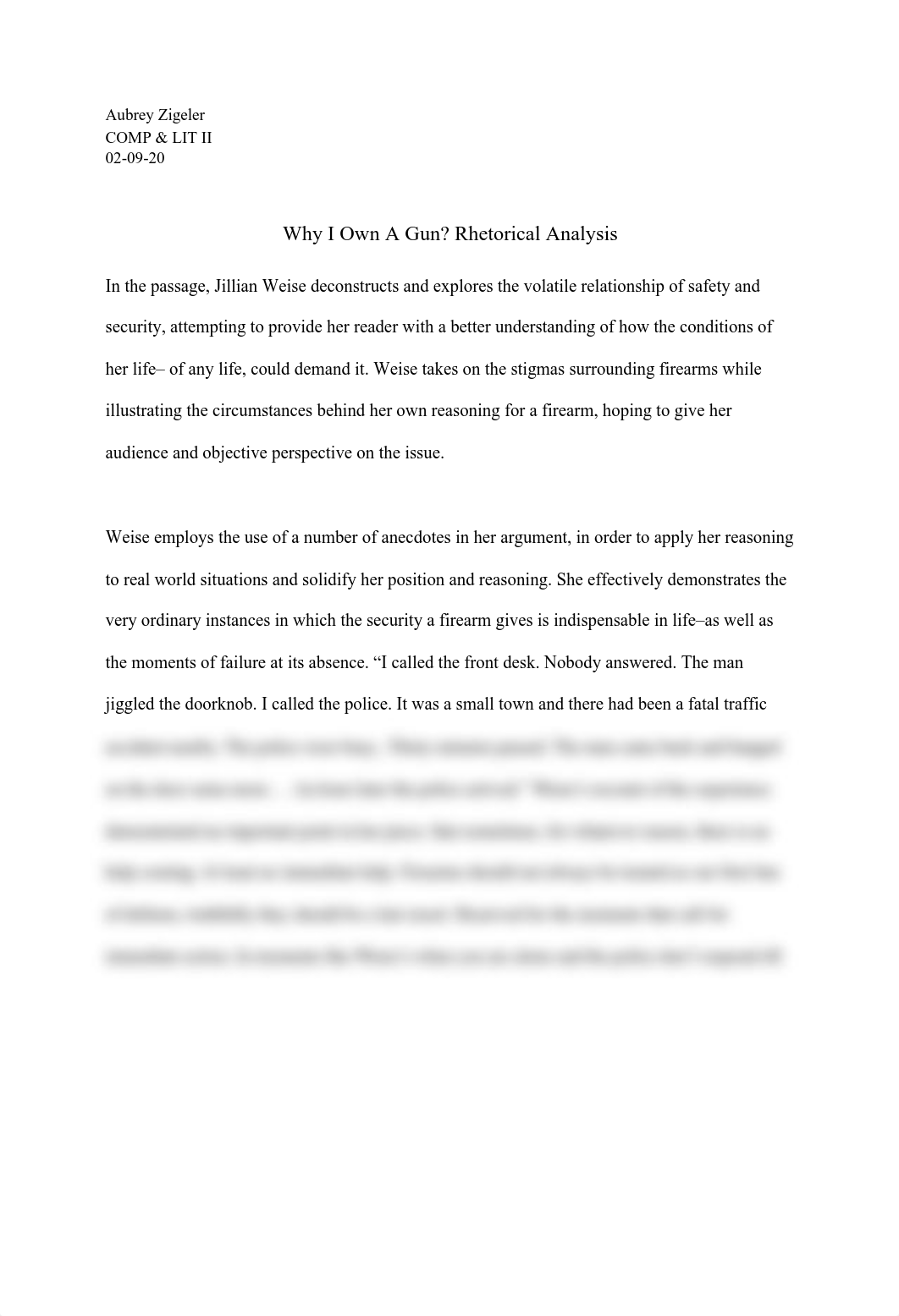 Rhetorical Analysis Why I Own A Gun.pdf_d3ue14ohooo_page1