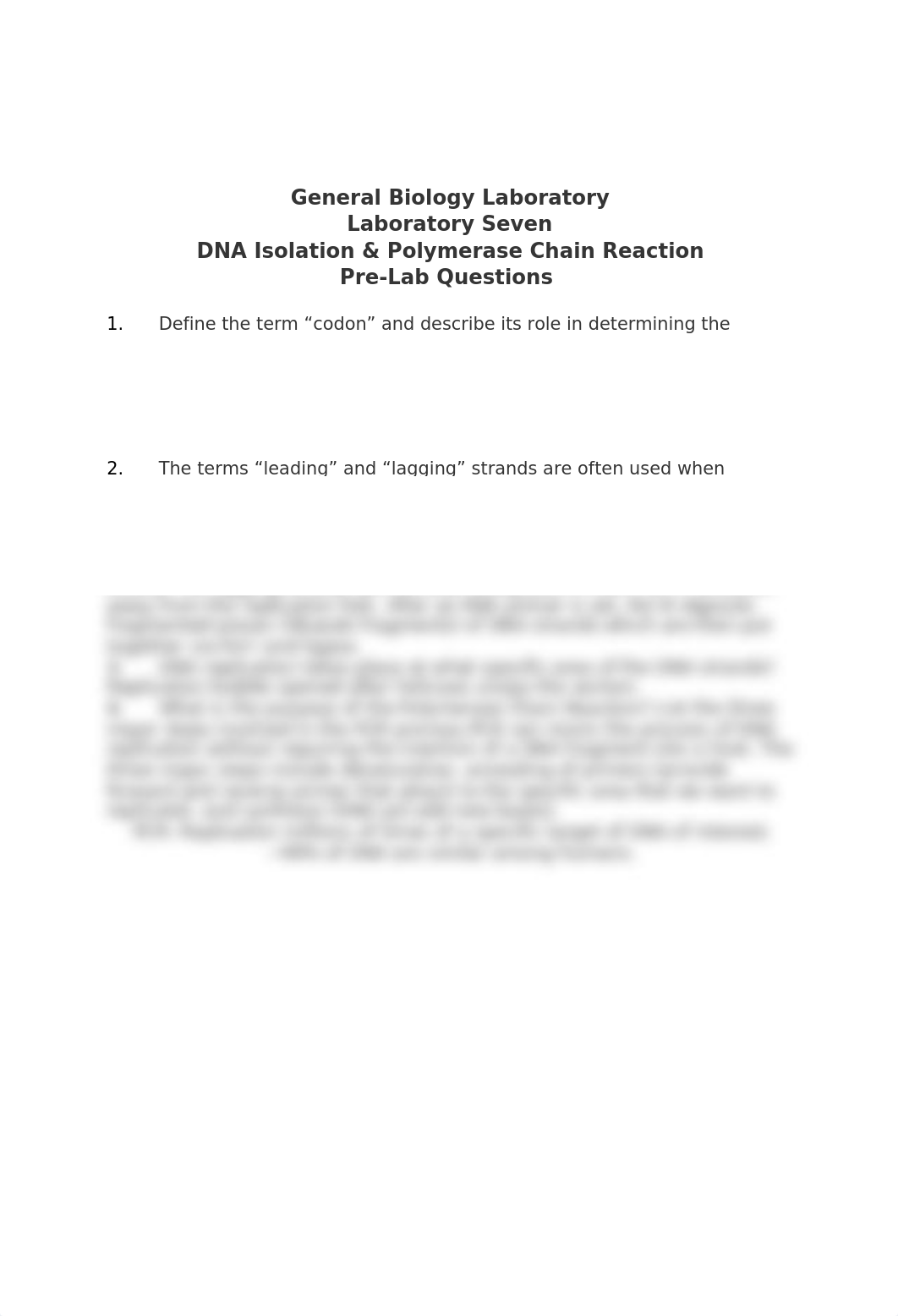 General Biology Laboratory Laboratory Seven DNA Isolation & Polymerase Chain Reaction_d3v2hpbd2pb_page1