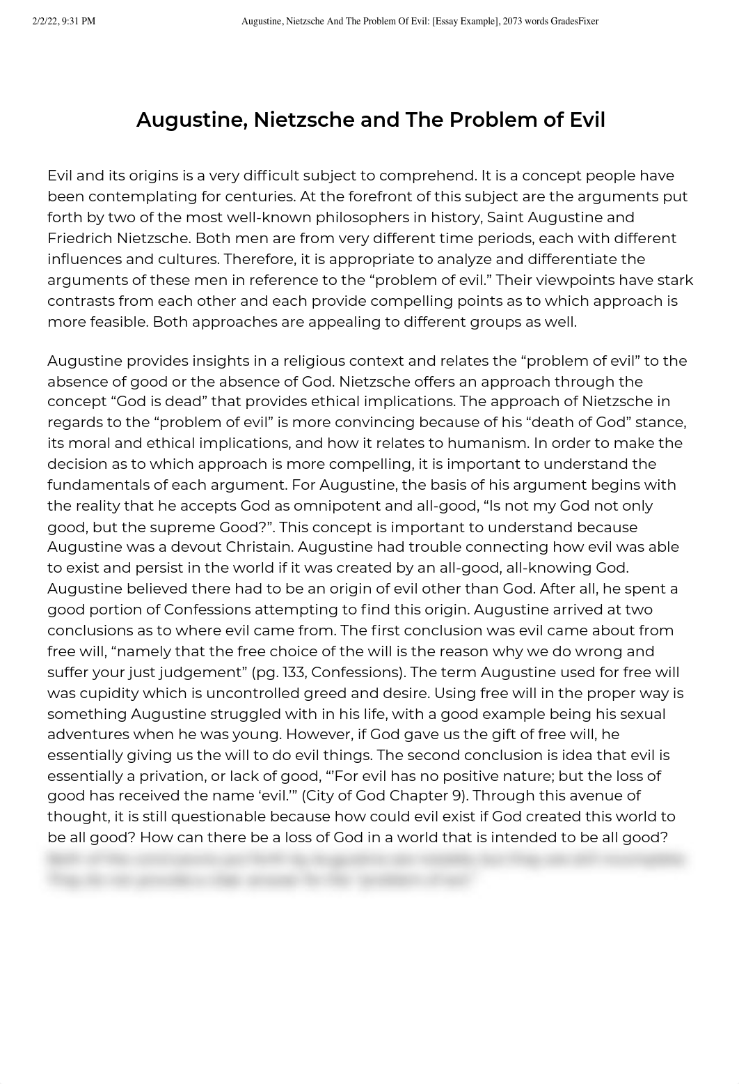 Augustine, Nietzsche And The Problem Of Evil_ [Essay Example], 2073 words GradesFixer.pdf_d3v4j7yucdb_page1