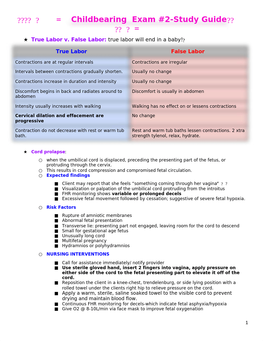 Childbearing Family Exam #2-Study Guide.docx_d3w9rxcnvho_page1