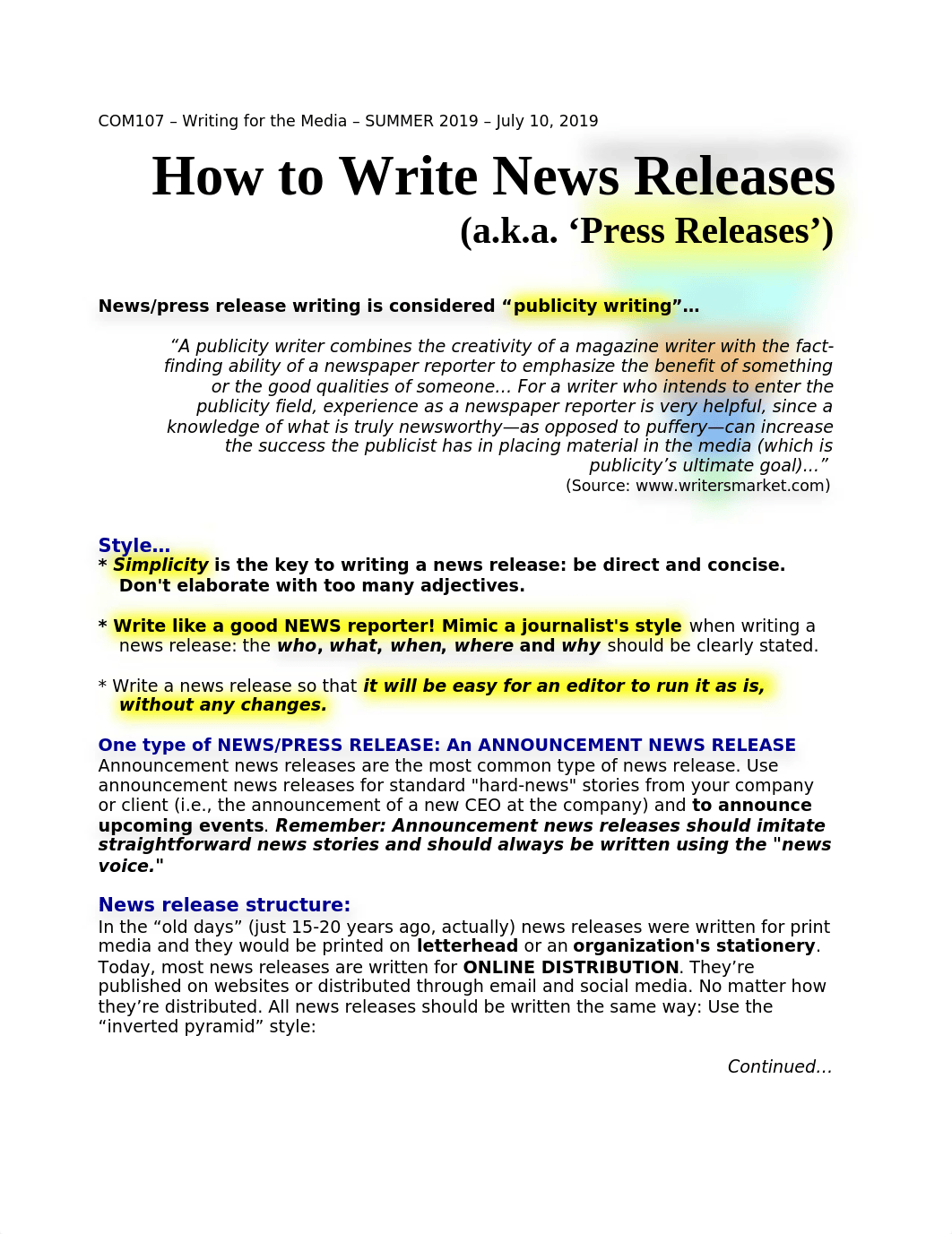 COM107- Intro to NEWS RELEASES SUMMER 2019.docx_d3wz5g9udt9_page1