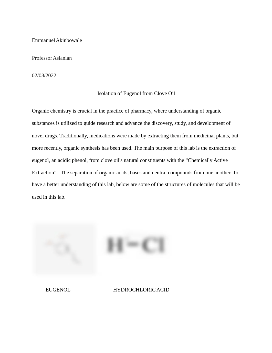 Isolation of Eugenol from Clove Oil Lab Report.pdf_d3xt4rcz2kx_page1