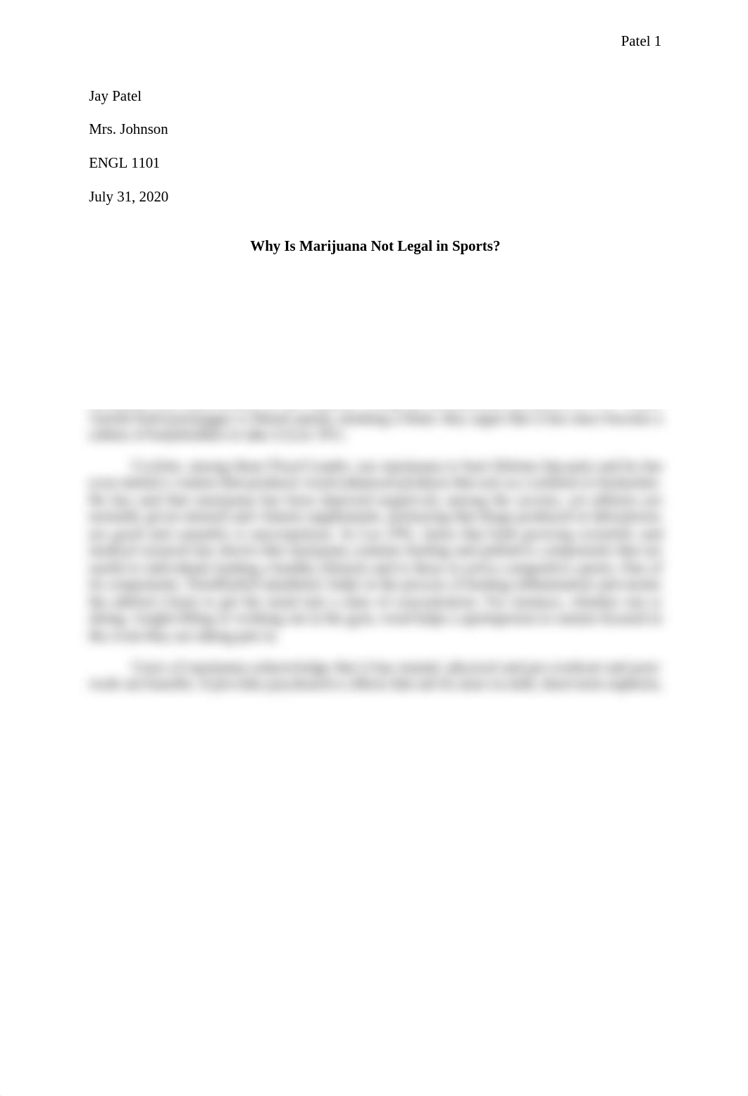 Argumentative Synthesis Essay- Why is Marijuana Not Legal in Sports_.docx_d3z8iz0rv67_page1