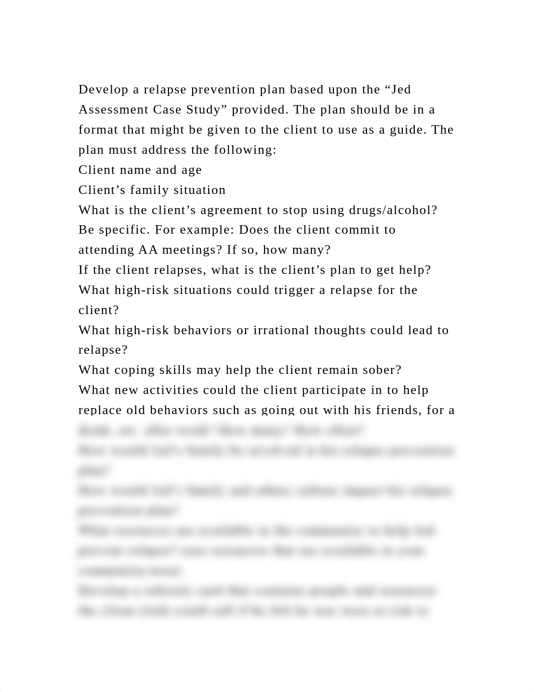 Develop a relapse prevention plan based upon the "Jed Assessment Cas.docx_d3ztvb2zb4o_page2