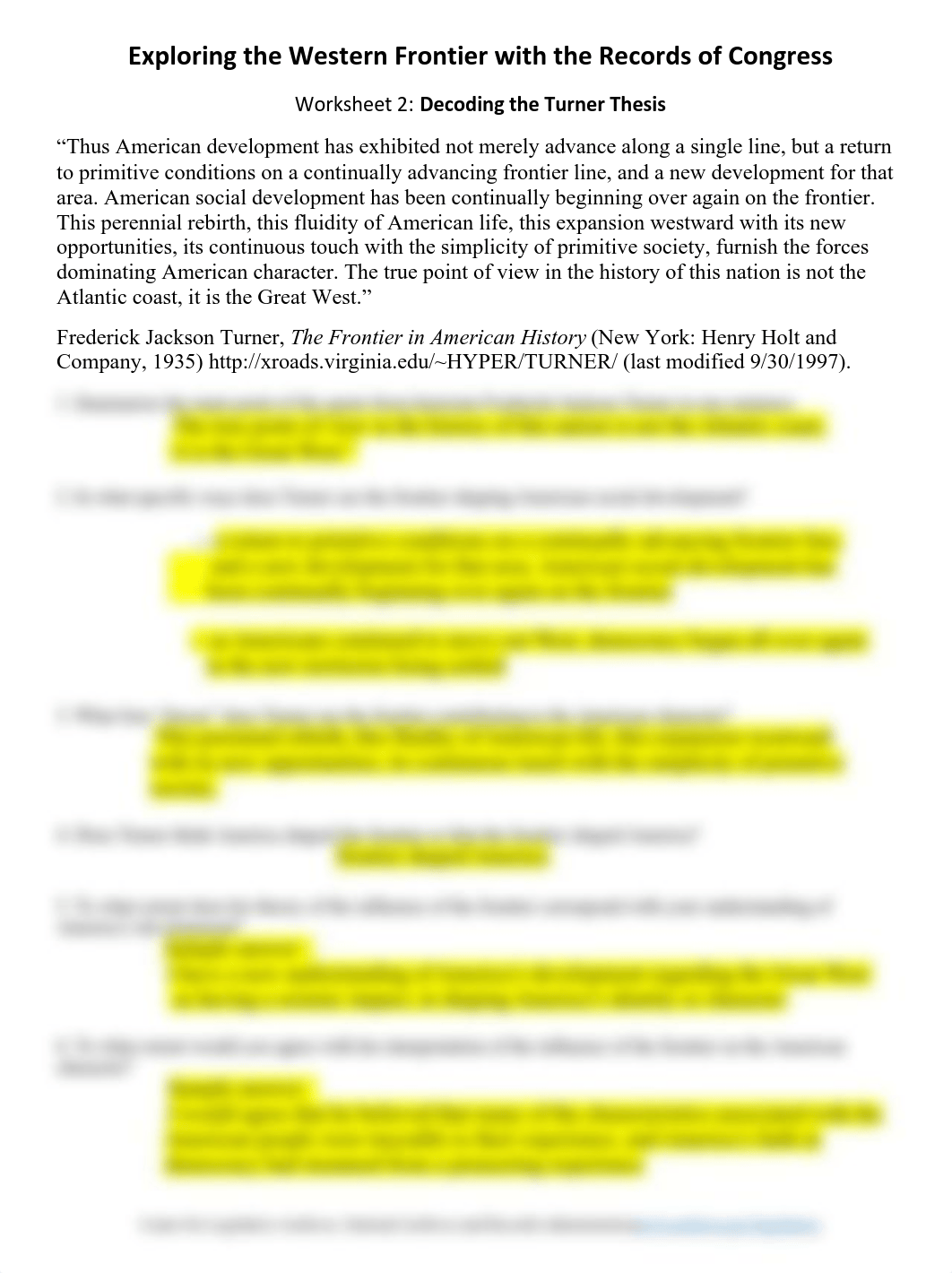 Frederick Jackson Turner Thesis.USE THIS.Exploring the Western Frontier.ANSWER KEY-1.pdf_d41en0eiehk_page1