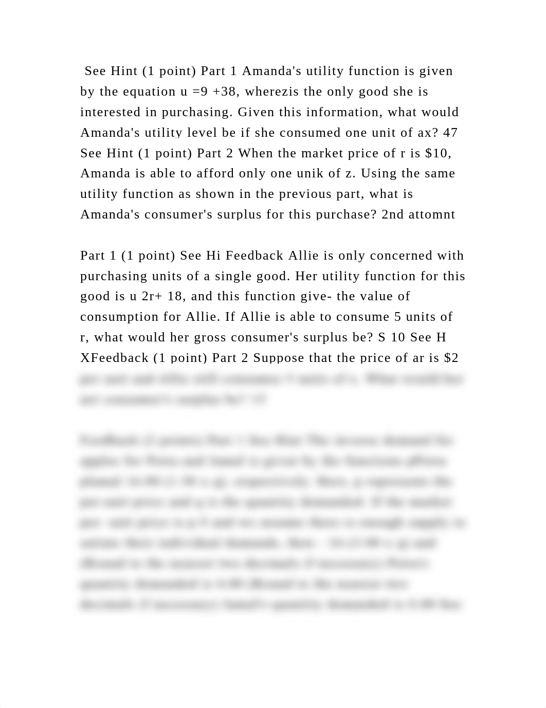 See Hint (1 point) Part 1 Amandas utility function is given by the e.docx_d41p5d2q641_page2