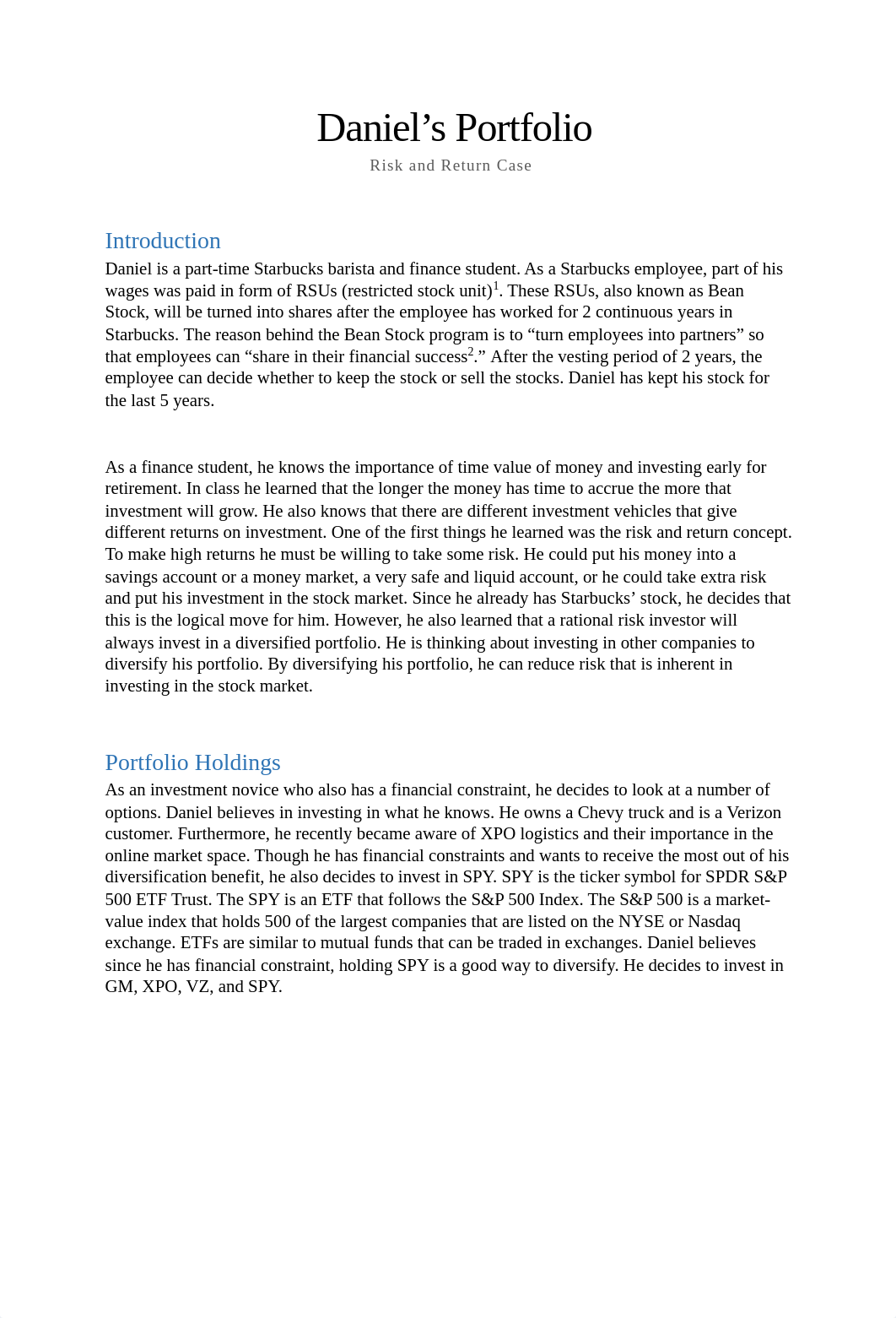 Risk and Return Case - Daniel's Portfolio.pdf_d41zbub09we_page1