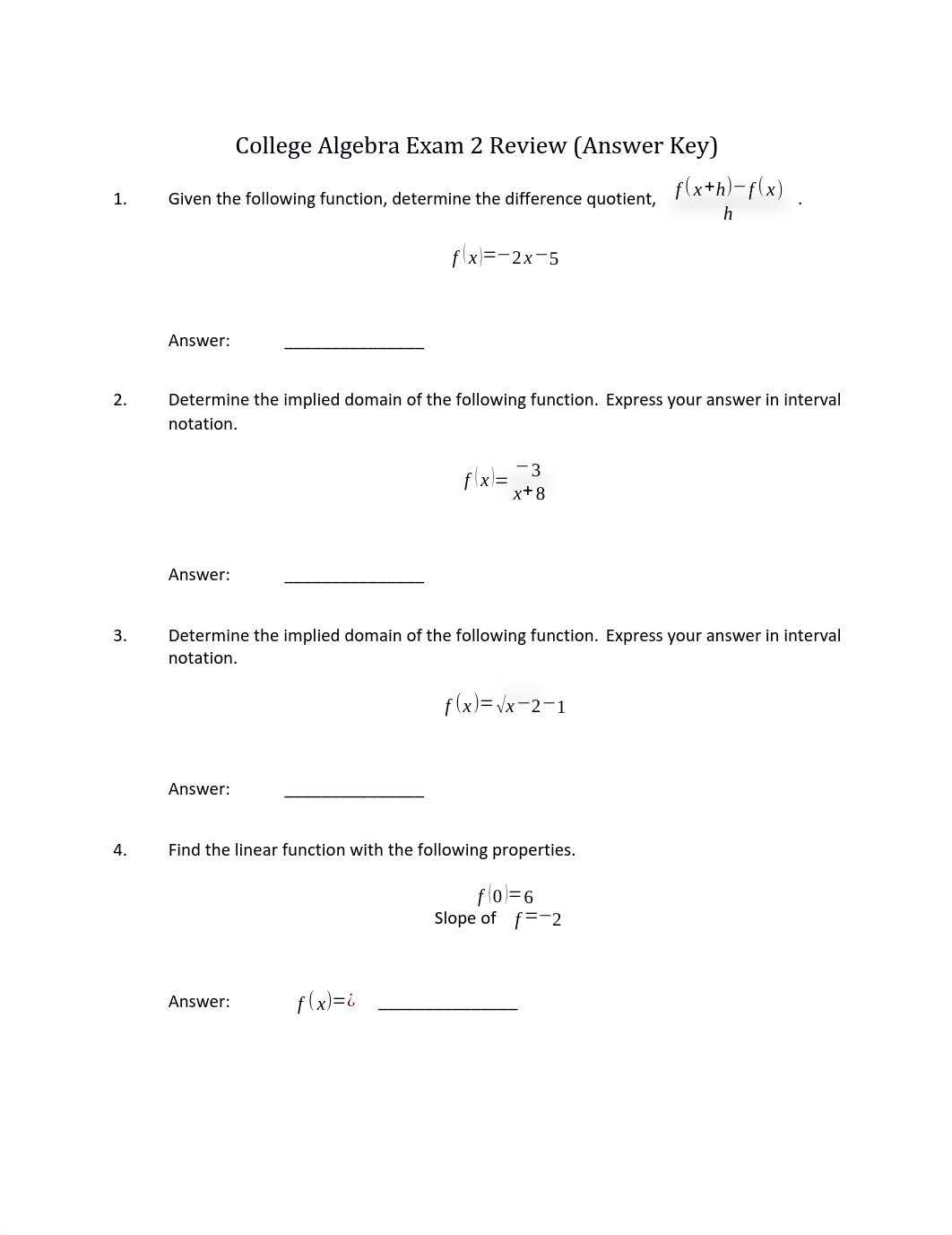 College Algebra Exam 2 Review Updated (2).docx_d4224ixjryq_page1