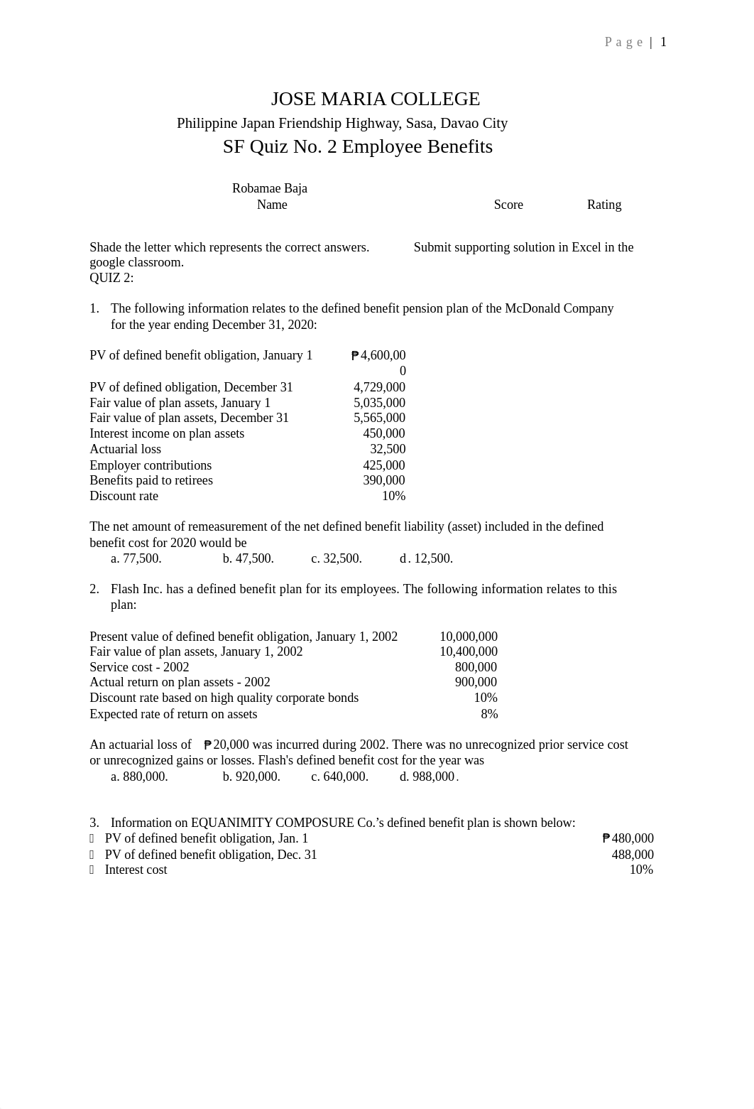 Quiz No. 2   Employee Benefits.docx_d42igarl1x8_page1