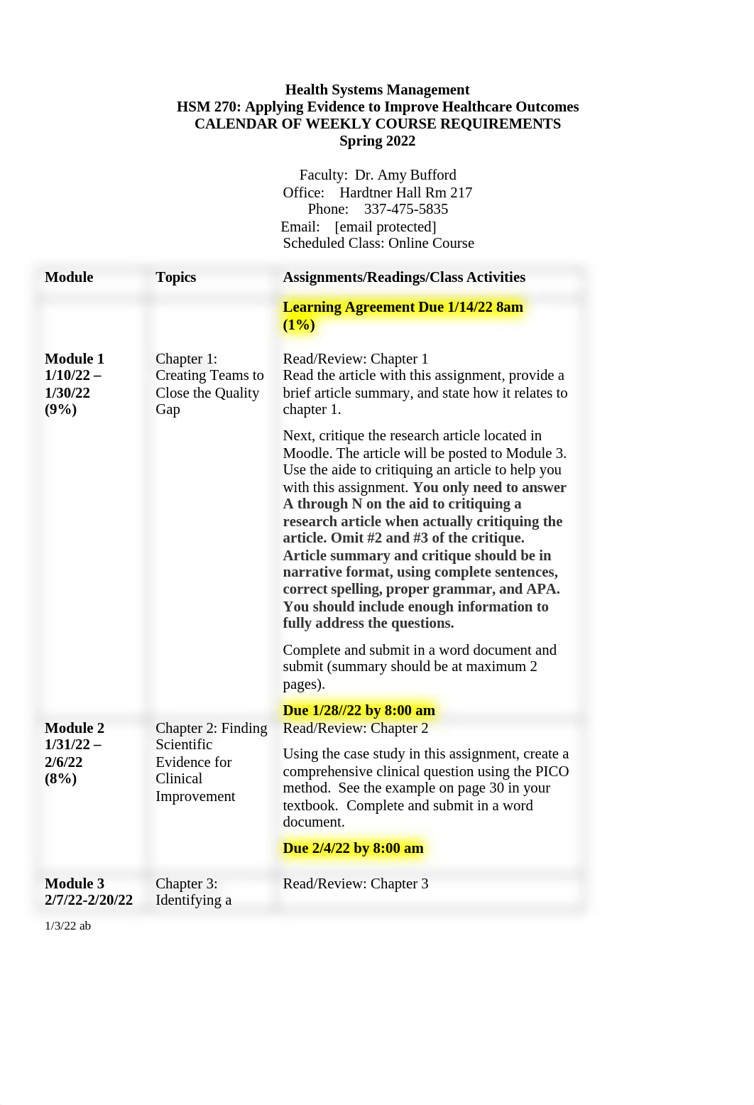 HSM 270 Course Schedule Spring 22.docx_d437a47et8c_page1