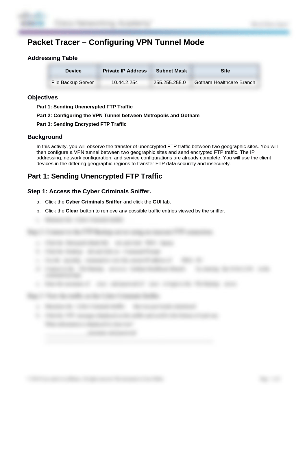 4.3.3.4 Packet Tracer - Configuring VPN Tunnel Mode.docx_d43njvxepvp_page1