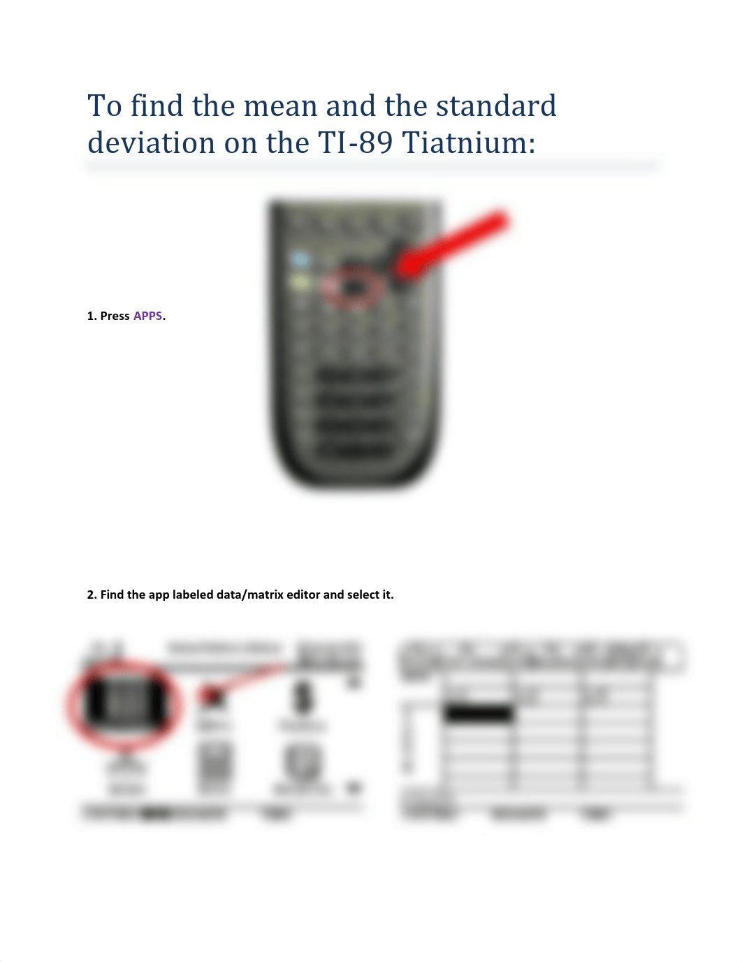 To find the mean and the standard deviation on the TI_d46l49xj31o_page1