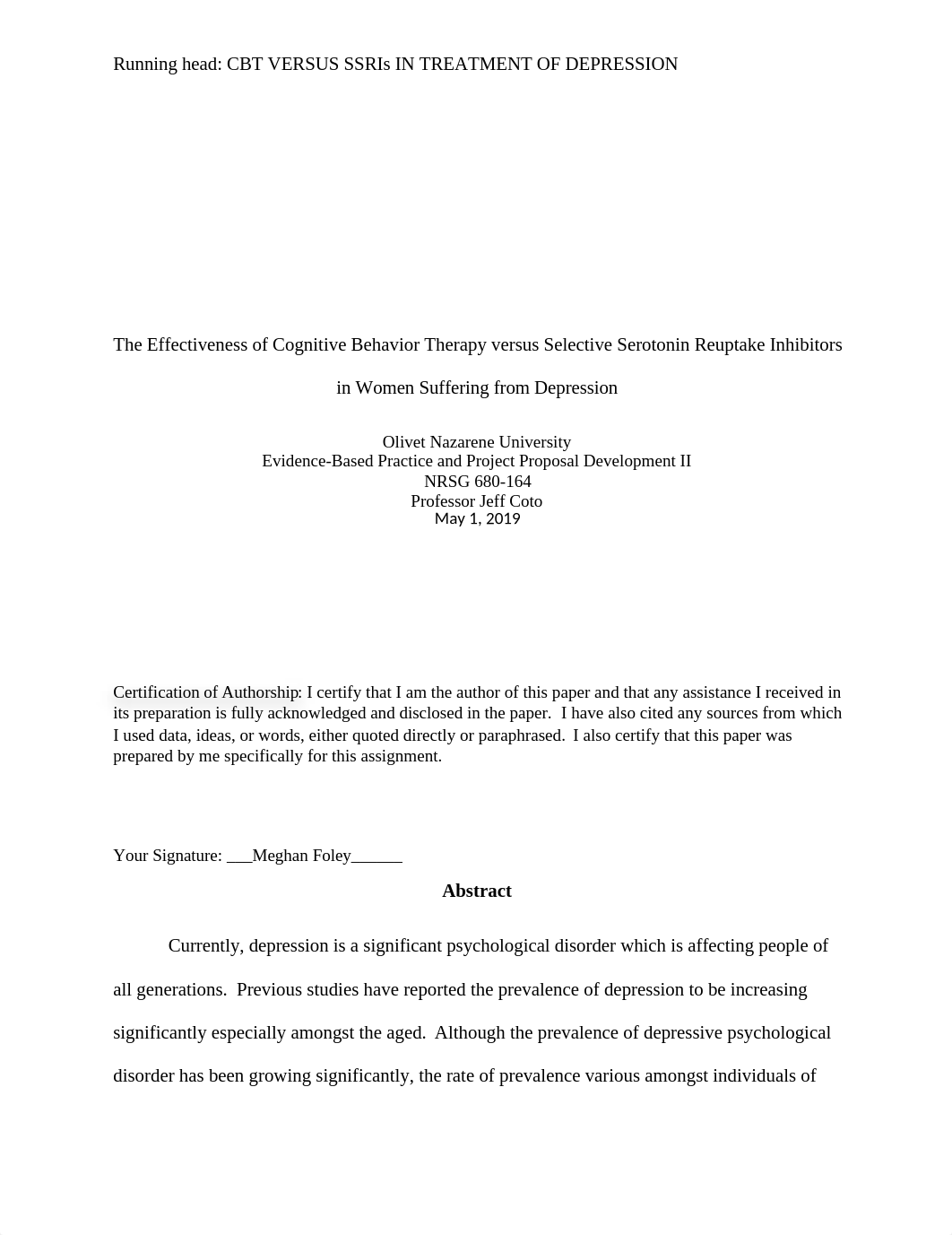 The Effectiveness between Cognitive Behavior Therapy versus Selective Serotonin Reuptake-Week7.docx_d47vgl0g7ps_page1