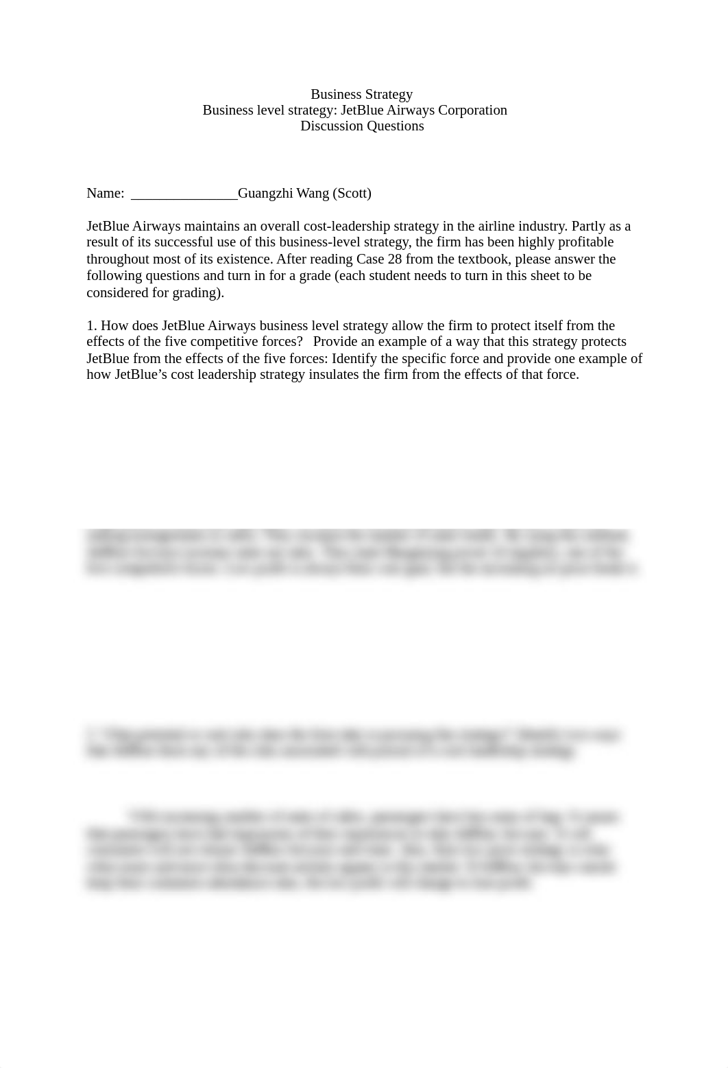 Business Strategy 690, JetBlue Airways (Chap. #5 HW) case analysis questions Hand-In Assignment-2副本._d490l4vx2du_page1