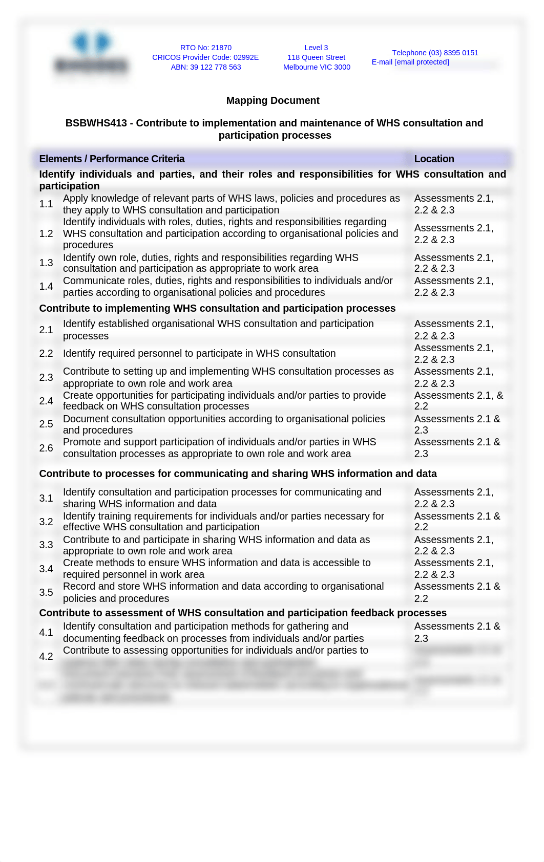 Mapping - BSBWHS413 - Contribute to implementation and maintenance of WHS consultation - v Mar 2021_d490v8a5ksv_page1