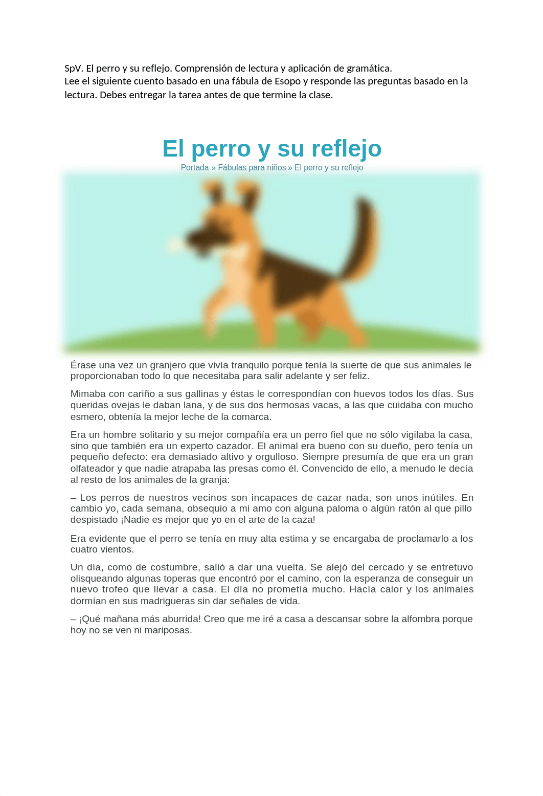 SpV. El perro y su reflejo. Comprensión de lectura .docx_d4aqdhthx47_page1