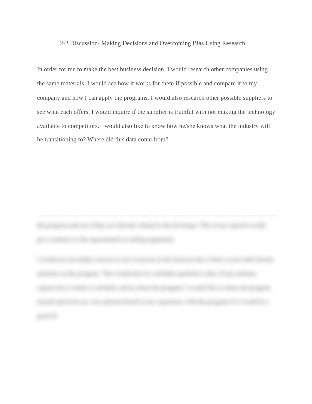 BUS-225 2-2 Discussion Making Decisions and Overcoming Bias Using Research.docx_d4c1p4527vz_page1