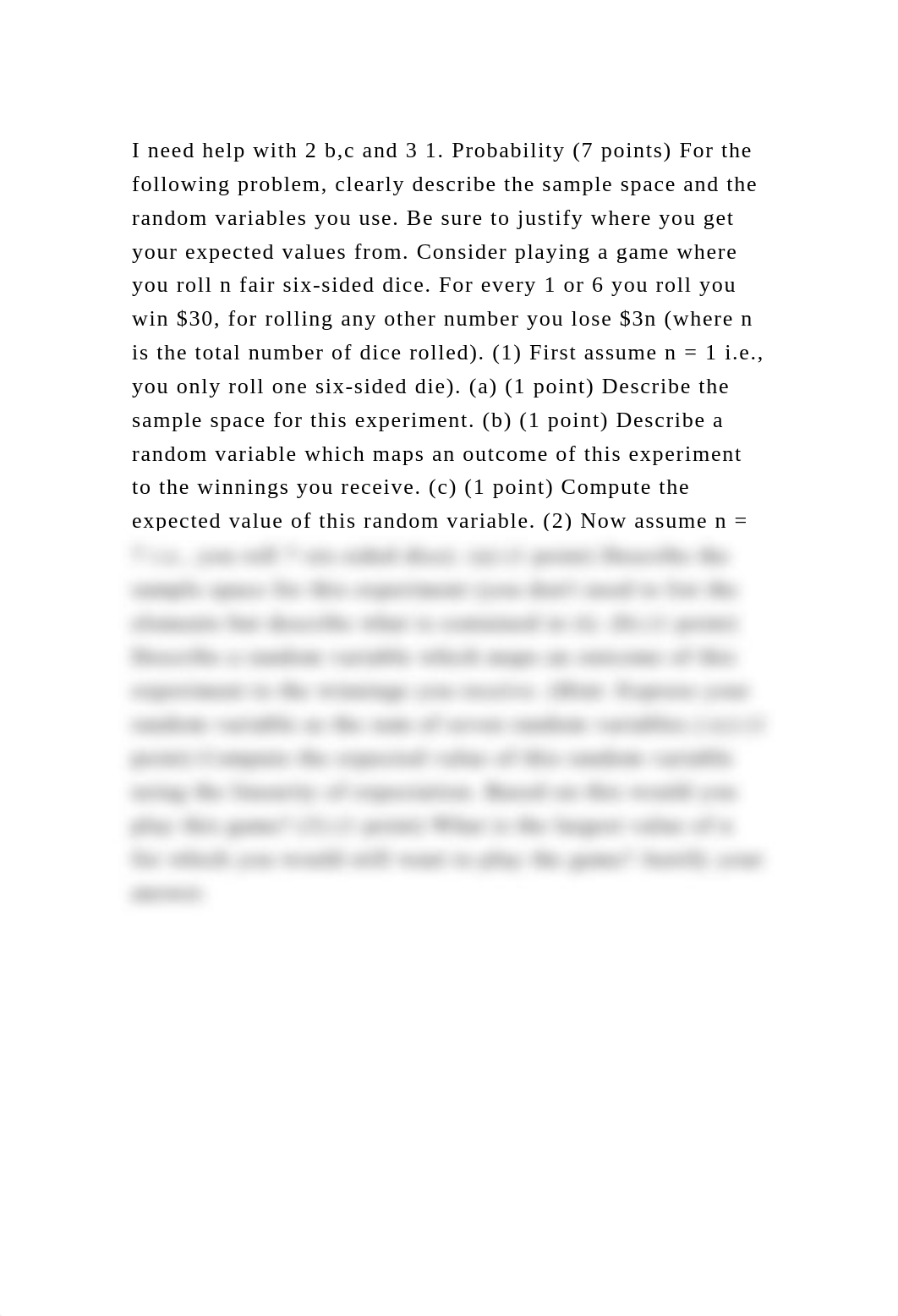 I need help with 2 b,c and 3 1. Probability (7 points) For the follo.docx_d4cddbs1tvv_page2