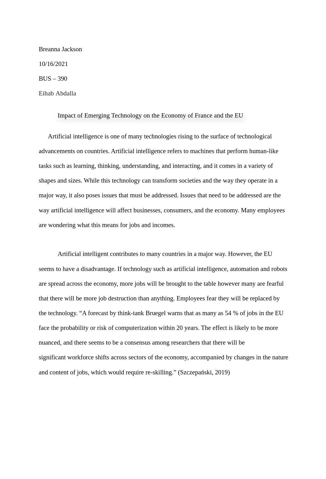 Impact of Emerging Technology on the Economy of France and the EU - Breanna Jackson.docx_d4d23ck1kjs_page1