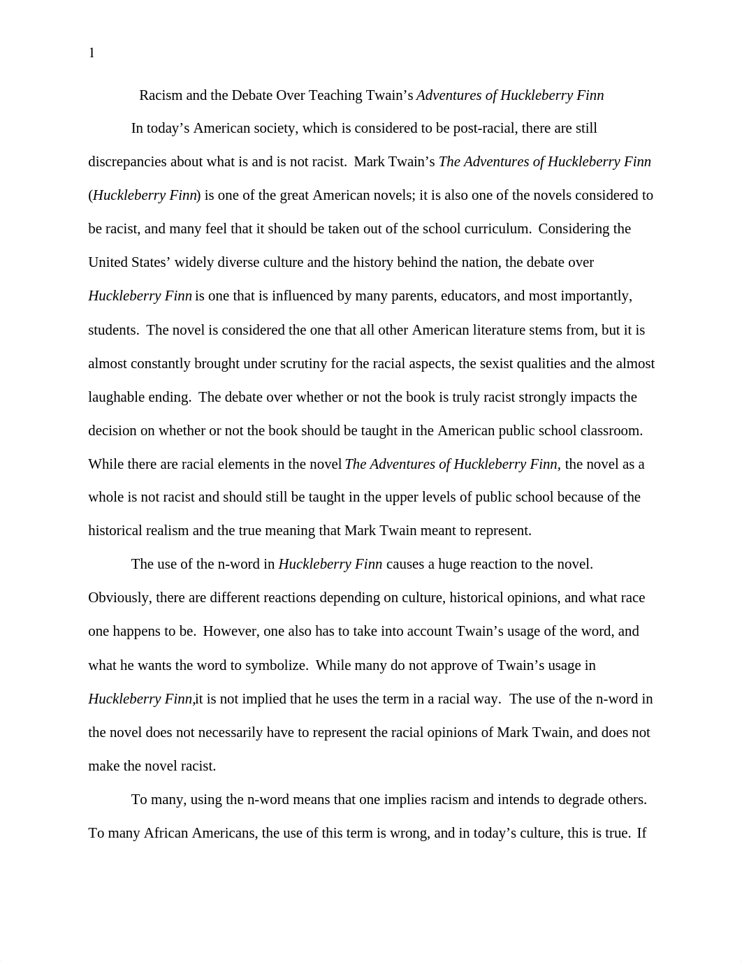 Huck Finn & Racism Essay_d4d2596gc22_page1