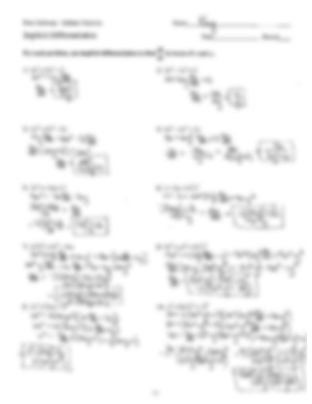 2.5 - Implicit Differentiation Worksheet ANSWER KEY.pdf_d4fc6kmkja0_page1