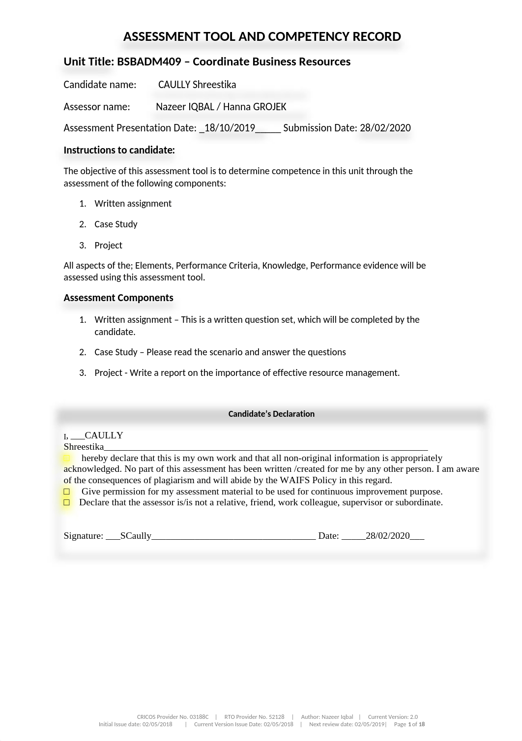 Assessment - BSBADM409 - Coordinate business resources done 2802.docx done 2808.docx_d4fhdux1hj6_page1