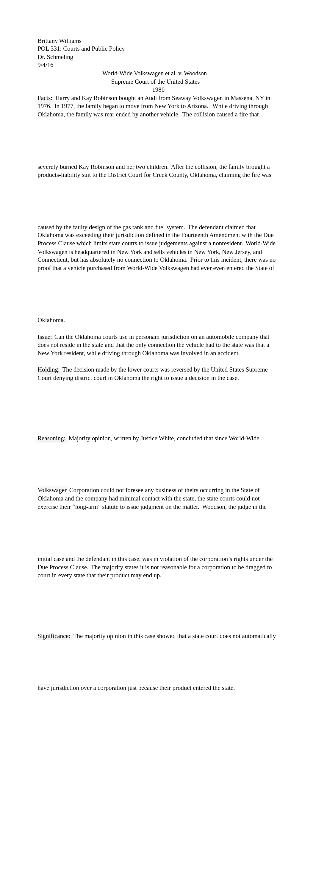 World-Wide Volksagen v. Woodson Case briefing_d4fucdszvhs_page1