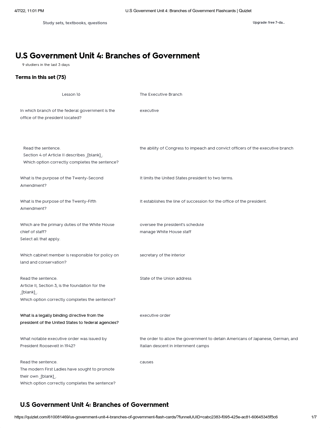 U.S Government Unit 4_ Branches of Government Flashcards _ Quizlet.pdf_d4g69kawrio_page1