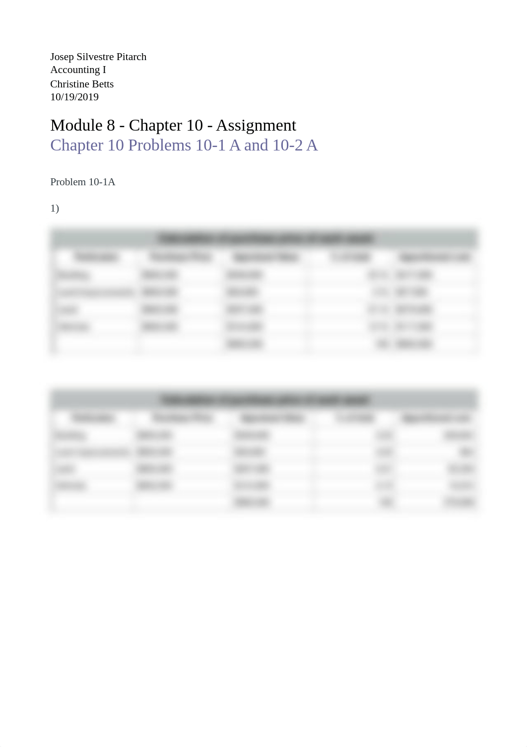 Module 8 - Chapter 10 - Assignment Chapter 10 Problems 10-1 A and 10-2 A  .pdf_d4gw5r8wqbn_page1