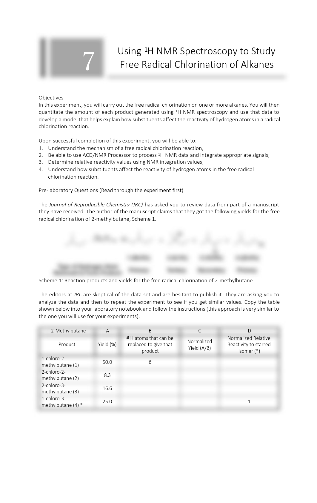 Chem 278 EXP 7 Using 1H NMR to study Free Radical Chlorination of Alkanes.pdf_d4hji7kqonn_page1