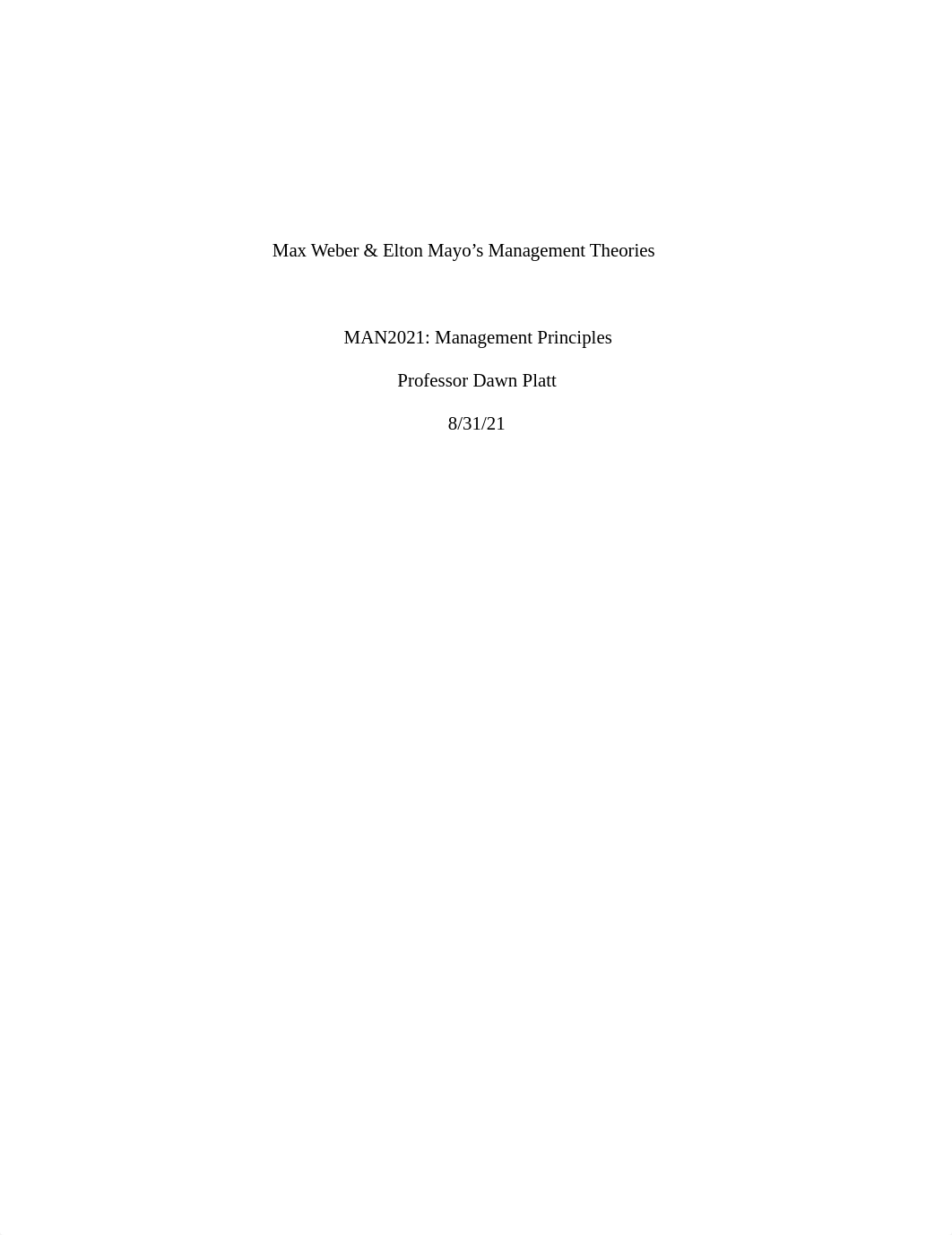 Max Weber & Elton Mayo's Management Theories .docx_d4hou1id42c_page1