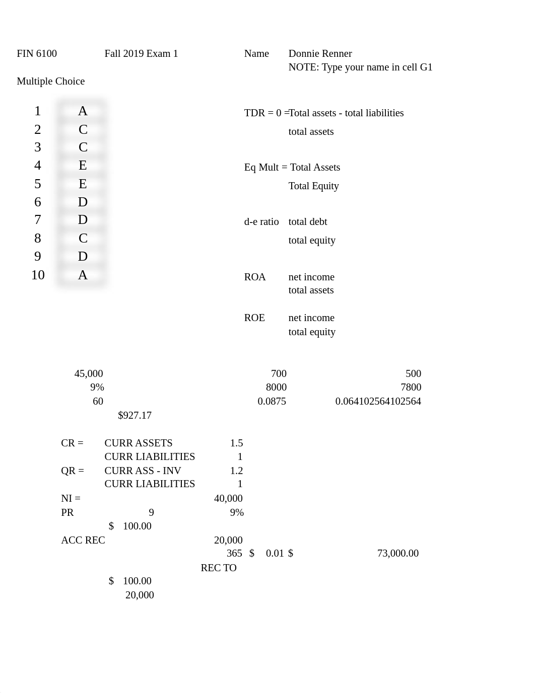 Donnie Renner B00598897 FIN 6100 Exam 1 Fall 2019 blank.xlsx_d4jg7r97fp1_page1