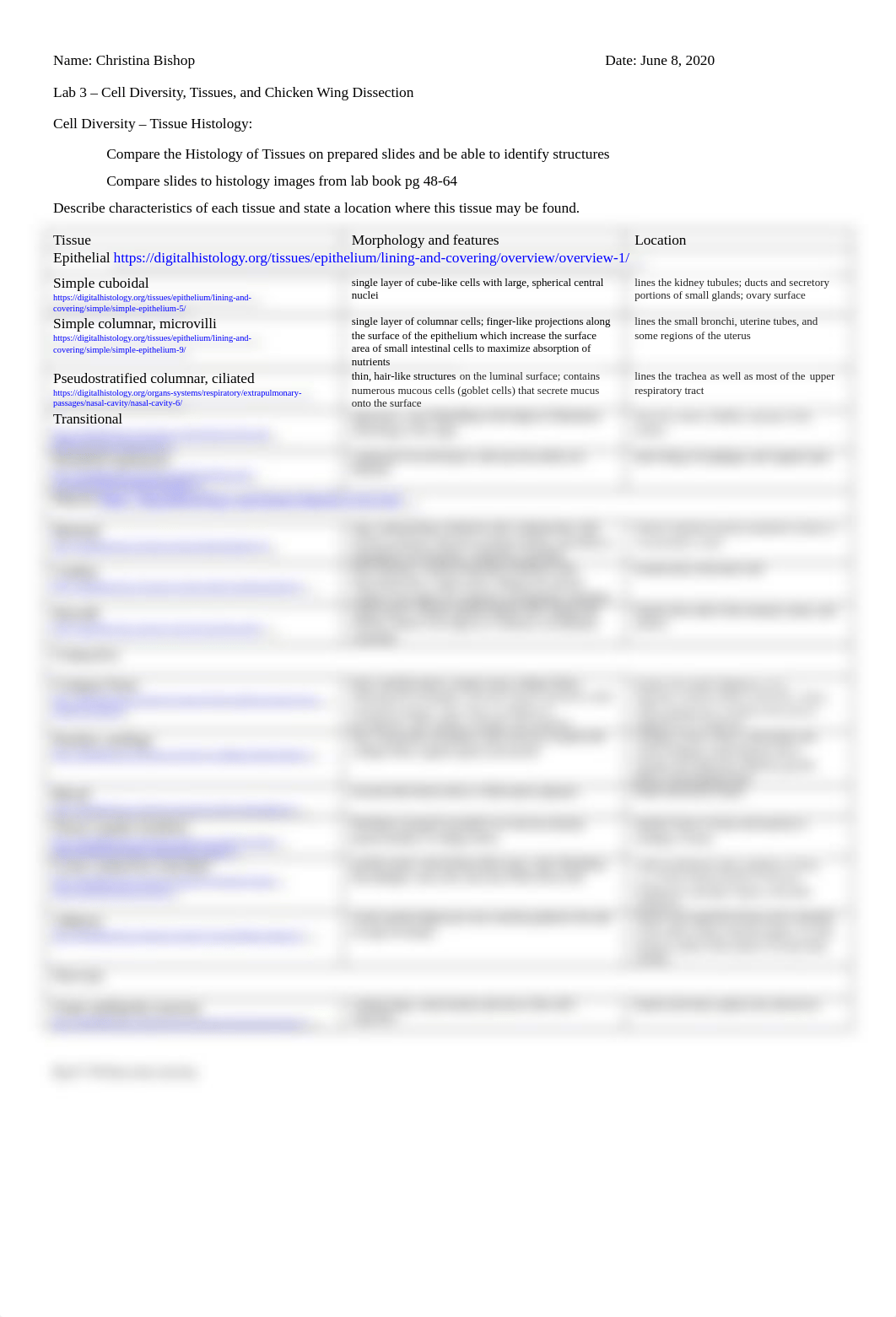 Lab 3 Tissues Histology, Chicken Wing Dissections Online (1).docx_d4k6kf7qryi_page1