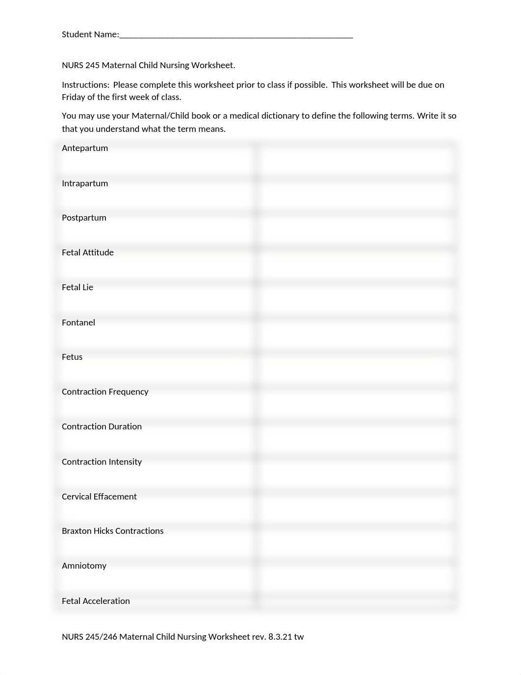 NURS 245 Maternal Child Nursing Worksheet.docx_d4ktg9bjg27_page1