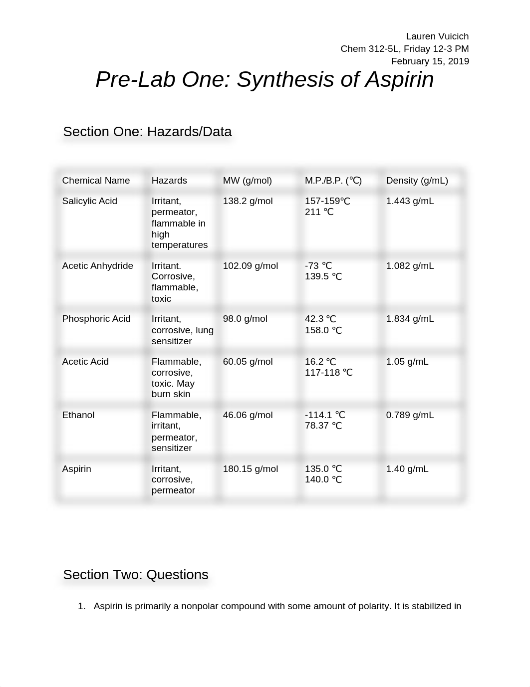 Pre-Lab One_ Synthesis of Aspirin.docx_d4l5tmpiwr8_page1