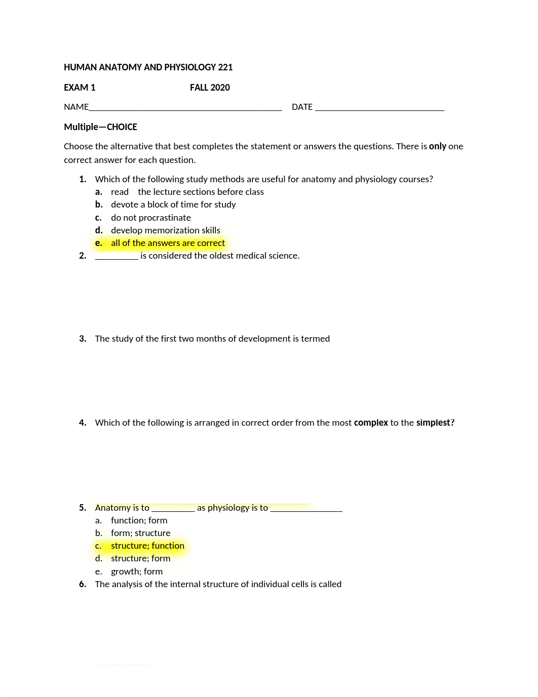 HUMAN A AND P 221 Fall  Exam 1.docx_d4lv9rqy8eu_page1