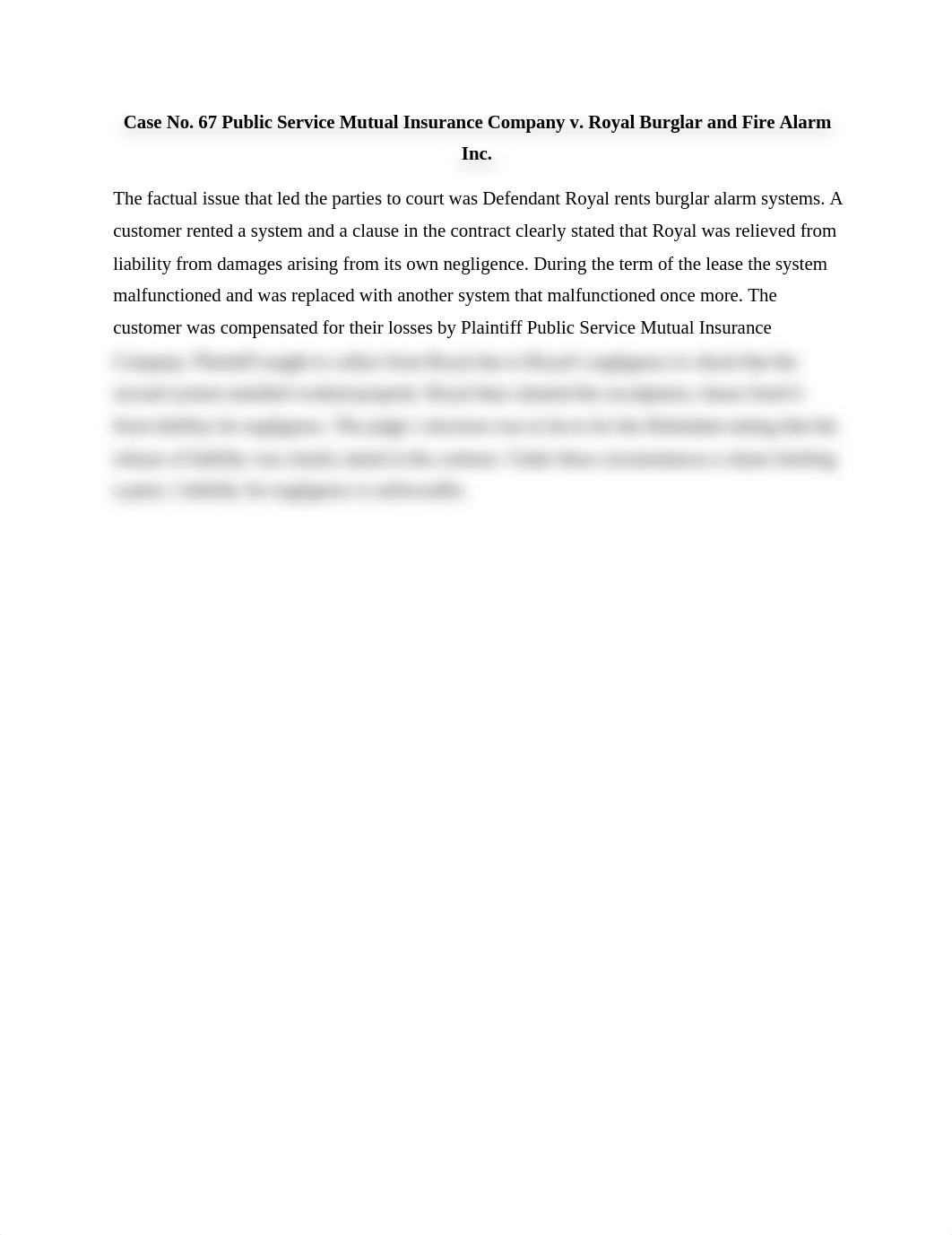 Case No. 67 Public Service Mutual Insurance Company v. Royal Burglar and Fire Alarm Inc.(summary).do_d4mruarn334_page1